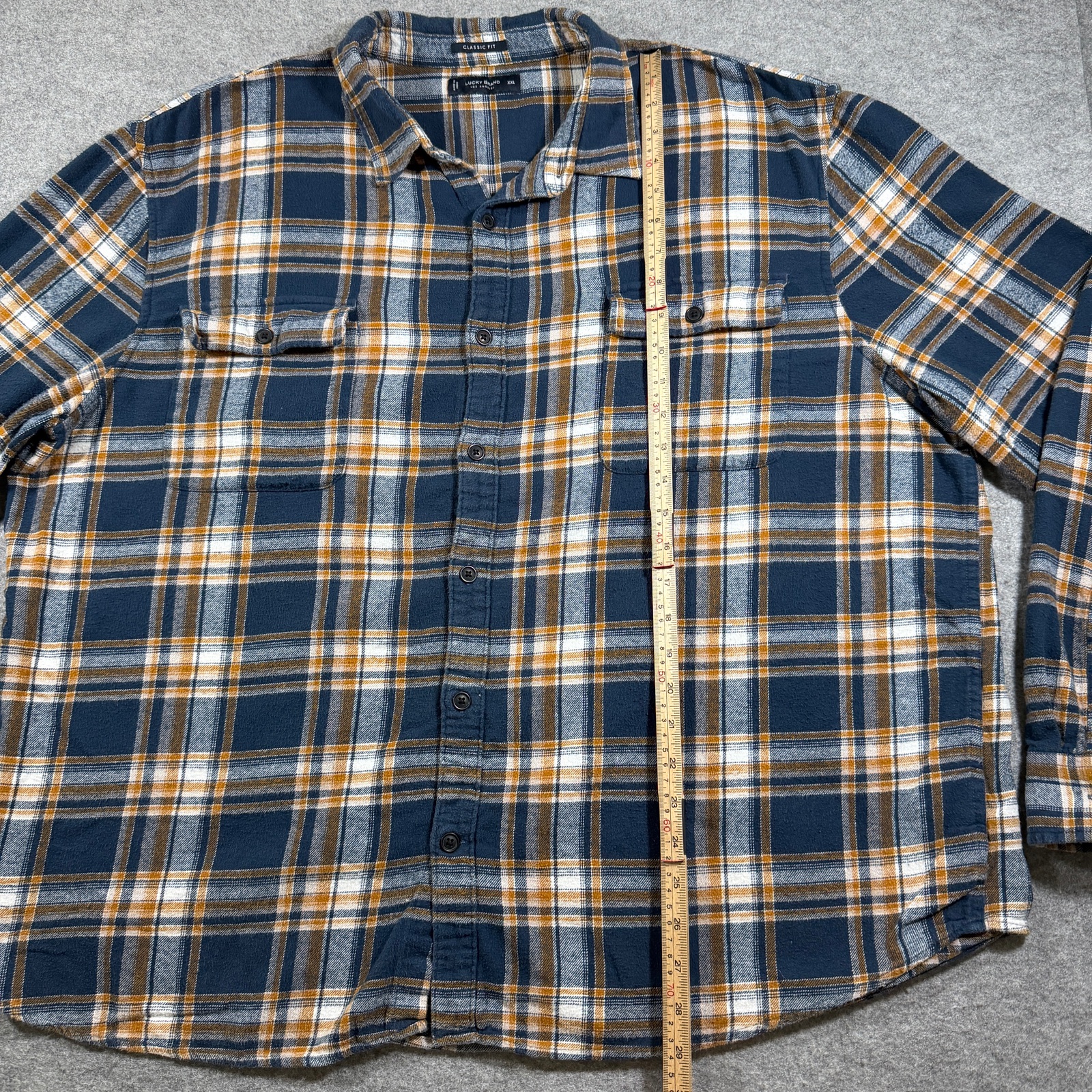 Lucky Brand Flannel Shirt Mens XXL Navy Plaid Classic Fit Chest Pockets Casual thumbnail 6