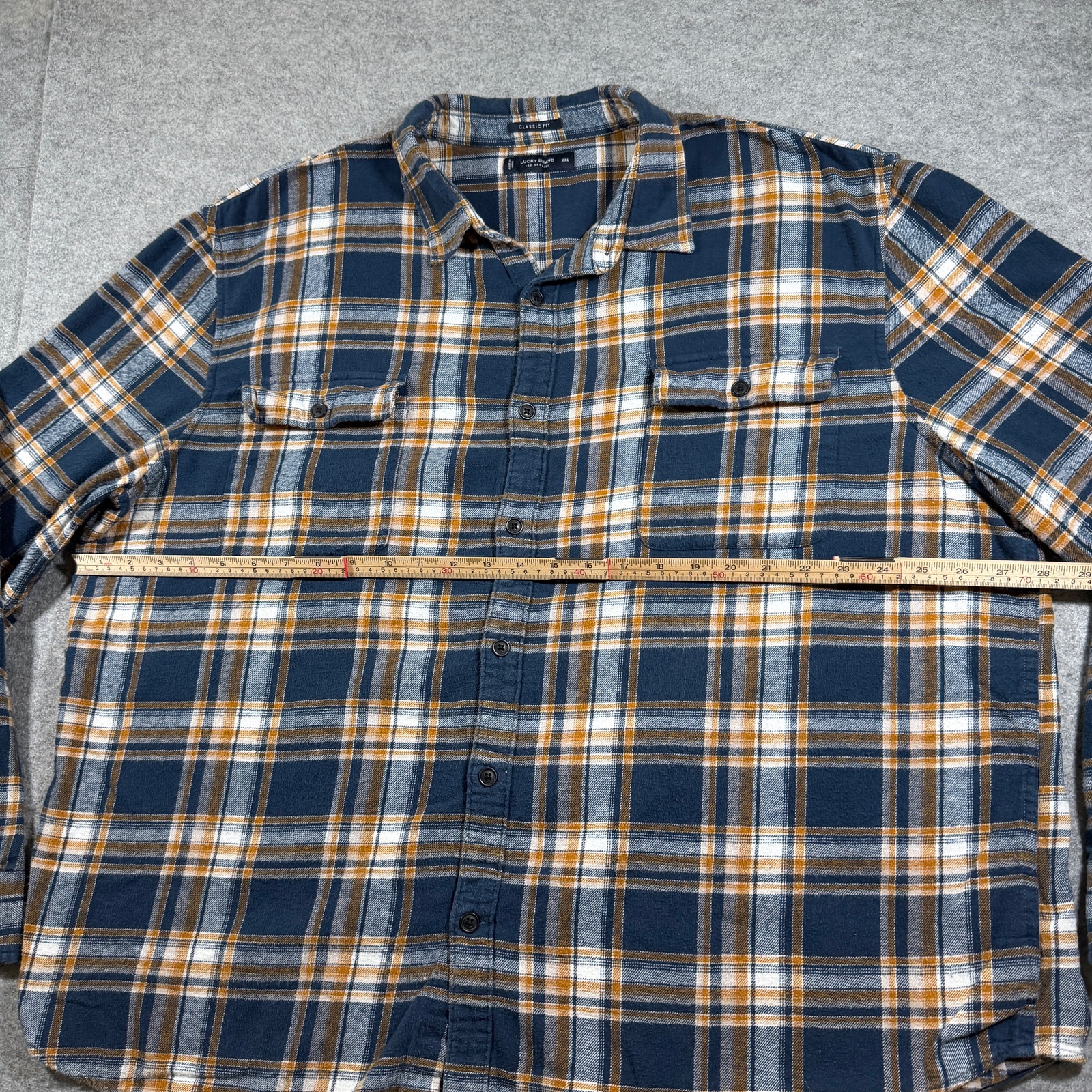 Lucky Brand Flannel Shirt Mens XXL Navy Plaid Classic Fit Chest Pockets Casual thumbnail 7