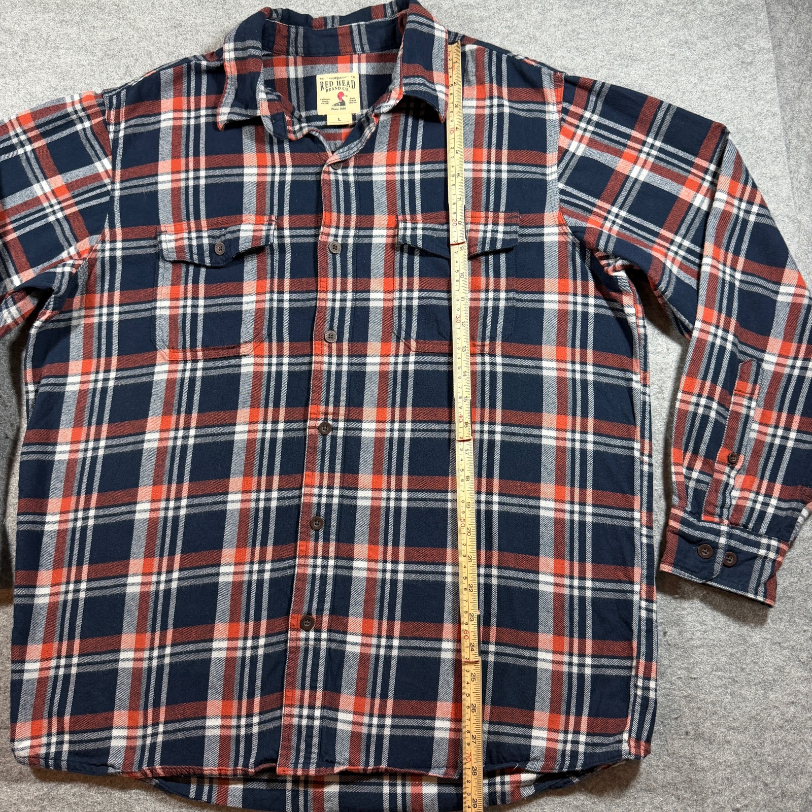 Red Head Brand Co Flannel Shirt Mens L Navy Red Plaid Button Up Chest Pockets thumbnail 6