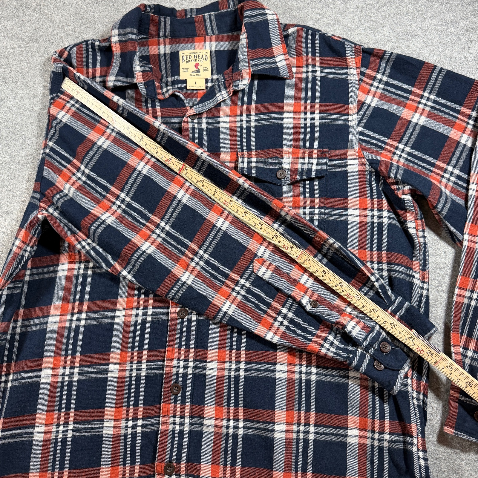 Red Head Brand Co Flannel Shirt Mens L Navy Red Plaid Button Up Chest Pockets thumbnail 8