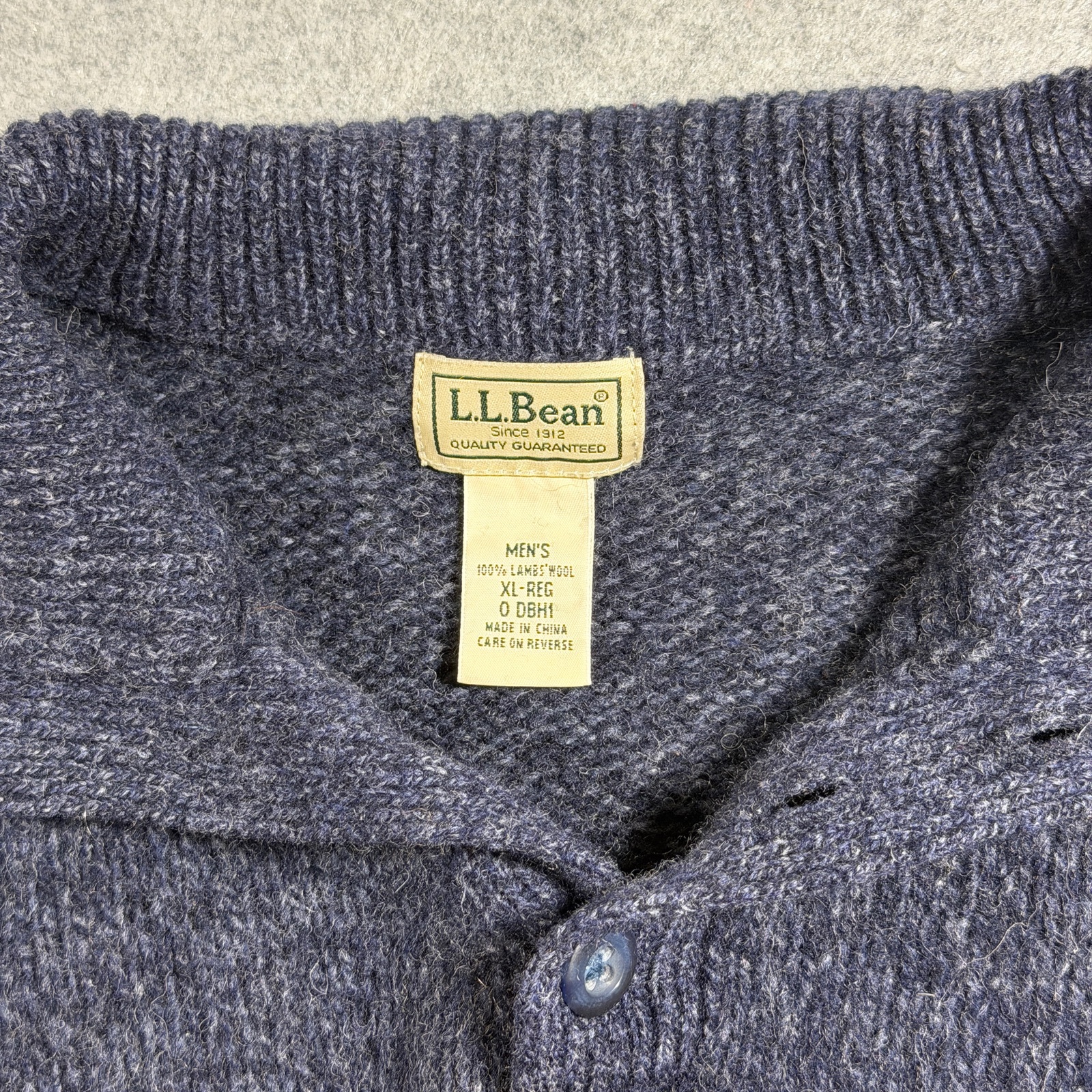L.L.Bean Lambs Wool Sweater Mens XL Navy Heather Button Johnny Collar Preppy thumbnail 3