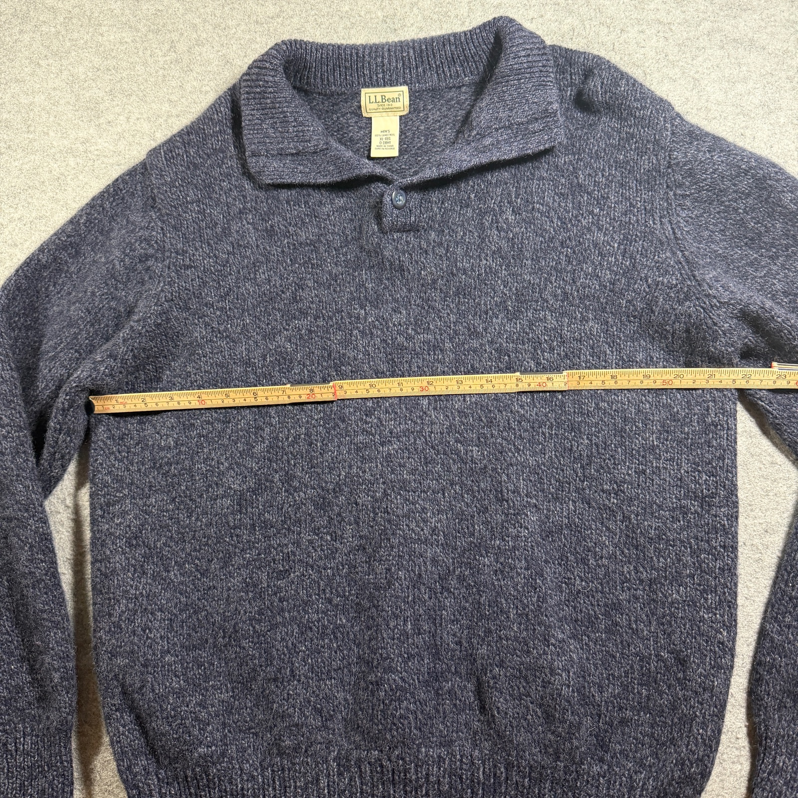 L.L.Bean Lambs Wool Sweater Mens XL Navy Heather Button Johnny Collar Preppy thumbnail 6