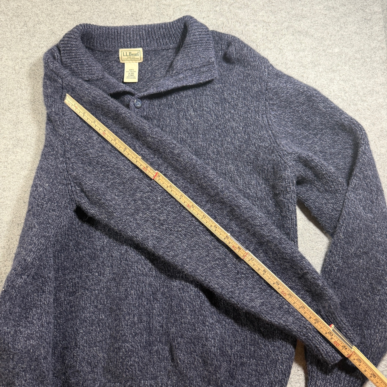 L.L.Bean Lambs Wool Sweater Mens XL Navy Heather Button Johnny Collar Preppy thumbnail 7