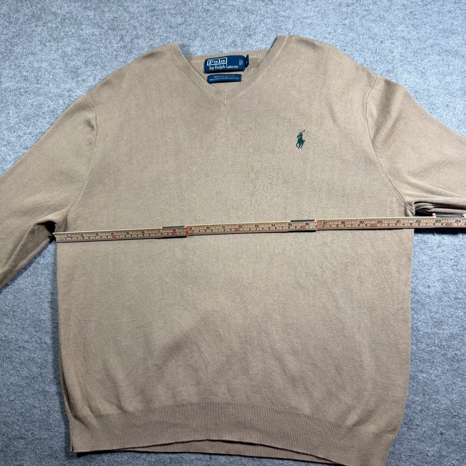 Vintage 90s Polo Ralph Lauren Pima Cotton Sweater Mens L Tan V-Neck Preppy Knit thumbnail 6