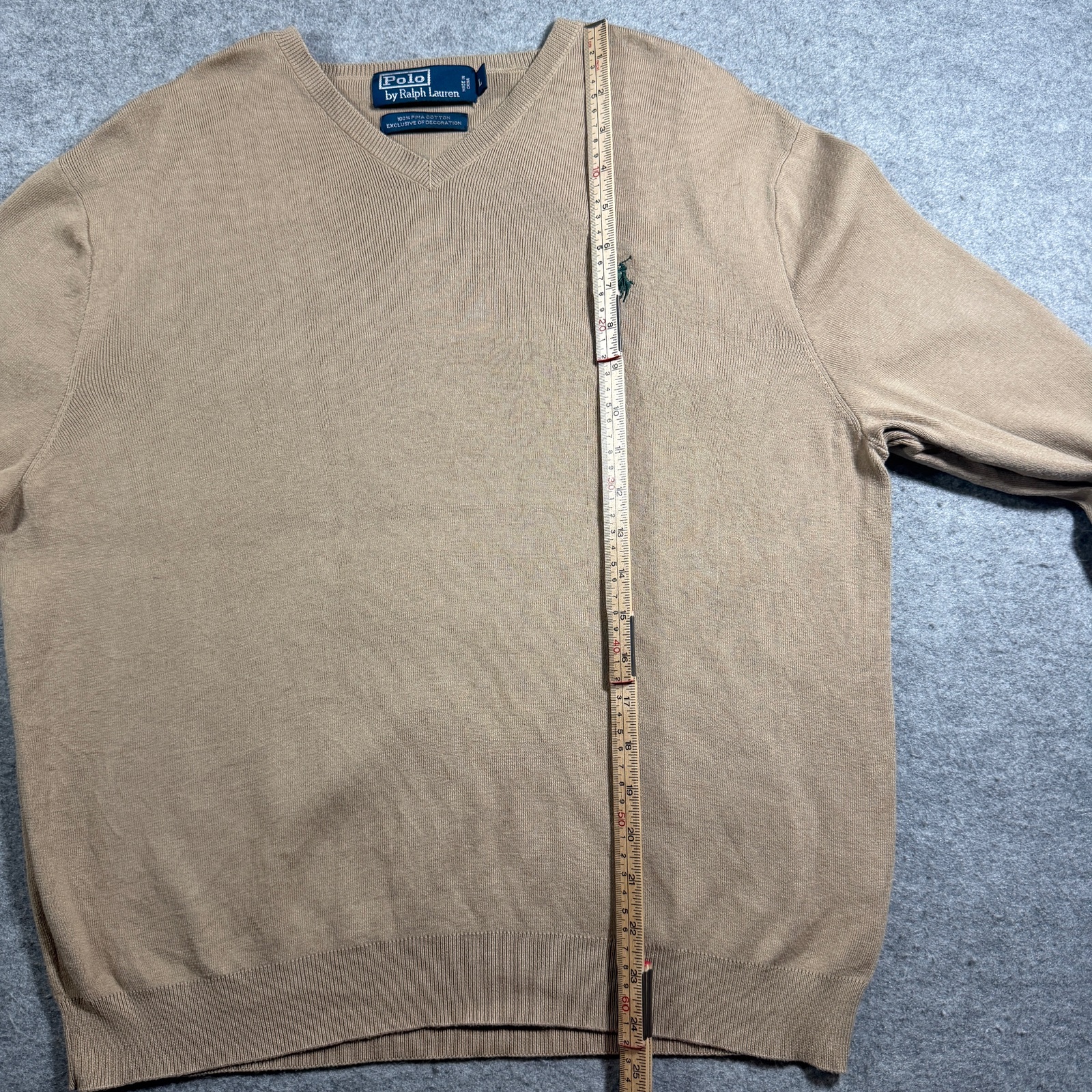 Vintage 90s Polo Ralph Lauren Pima Cotton Sweater Mens L Tan V-Neck Preppy Knit thumbnail 7