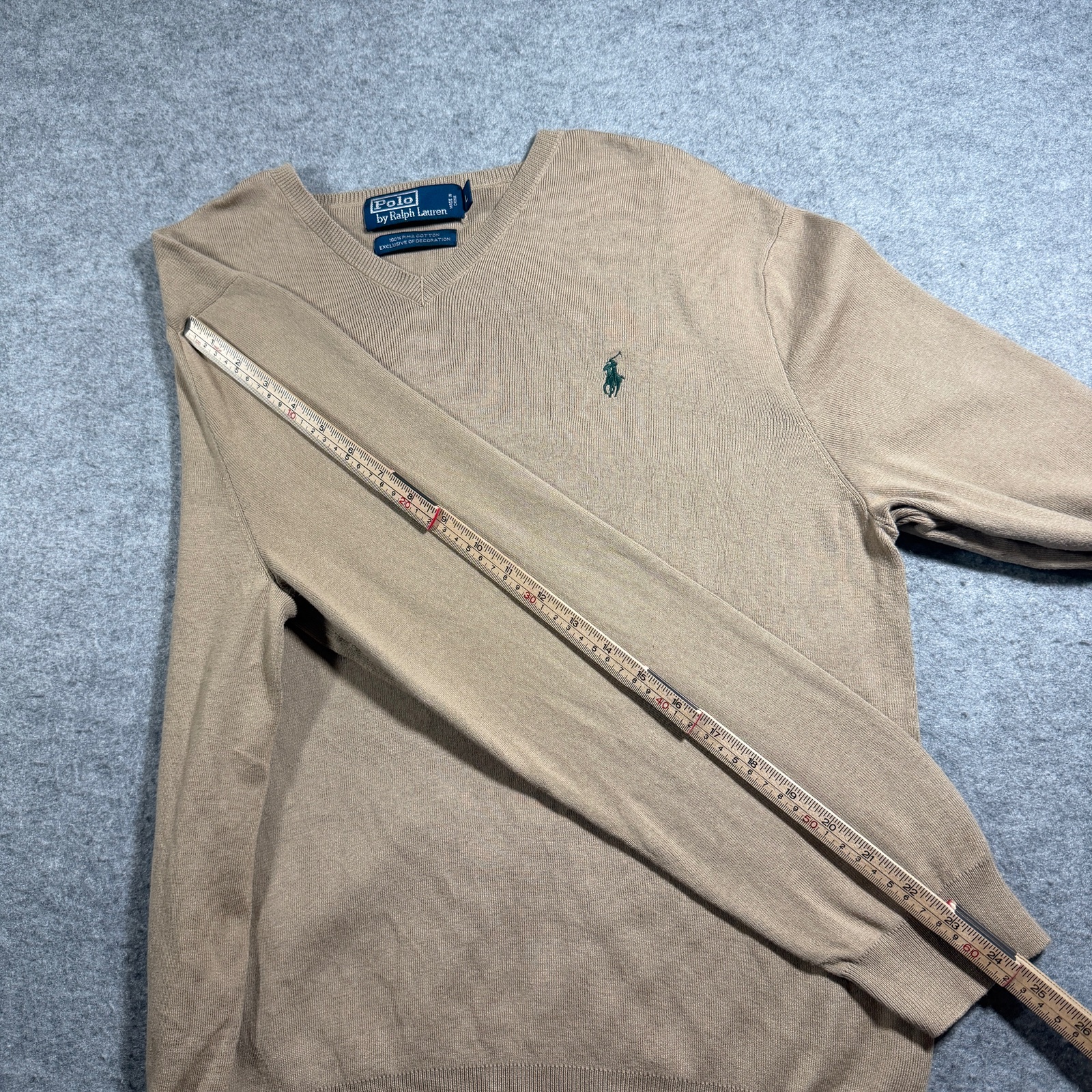 Vintage 90s Polo Ralph Lauren Pima Cotton Sweater Mens L Tan V-Neck Preppy Knit thumbnail 8