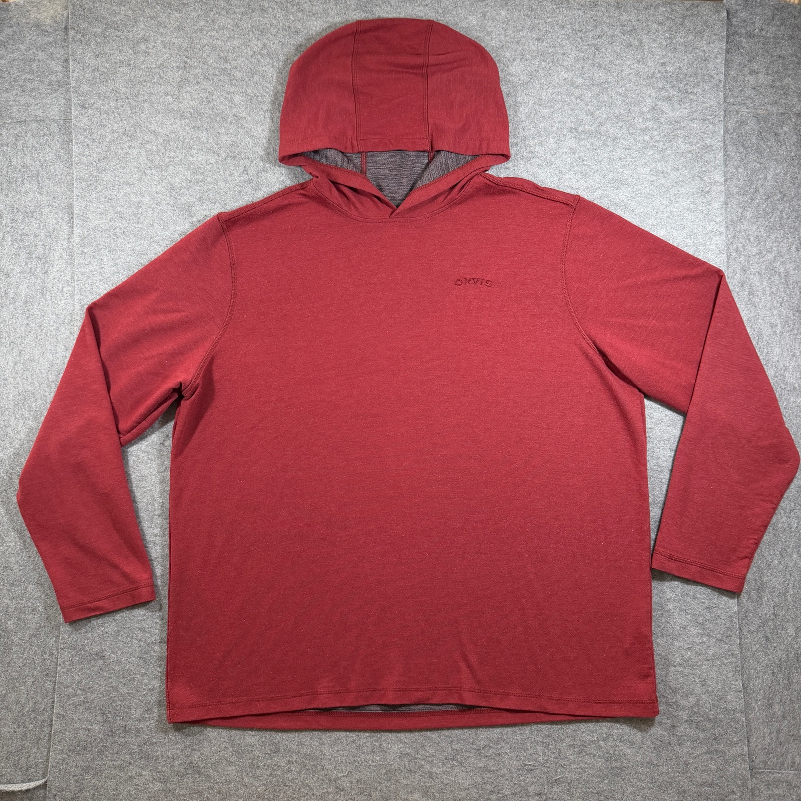 Orvis Hooded T Shirt Mens XXL Red Classic Relaxed Fit Embroidered Lightweight