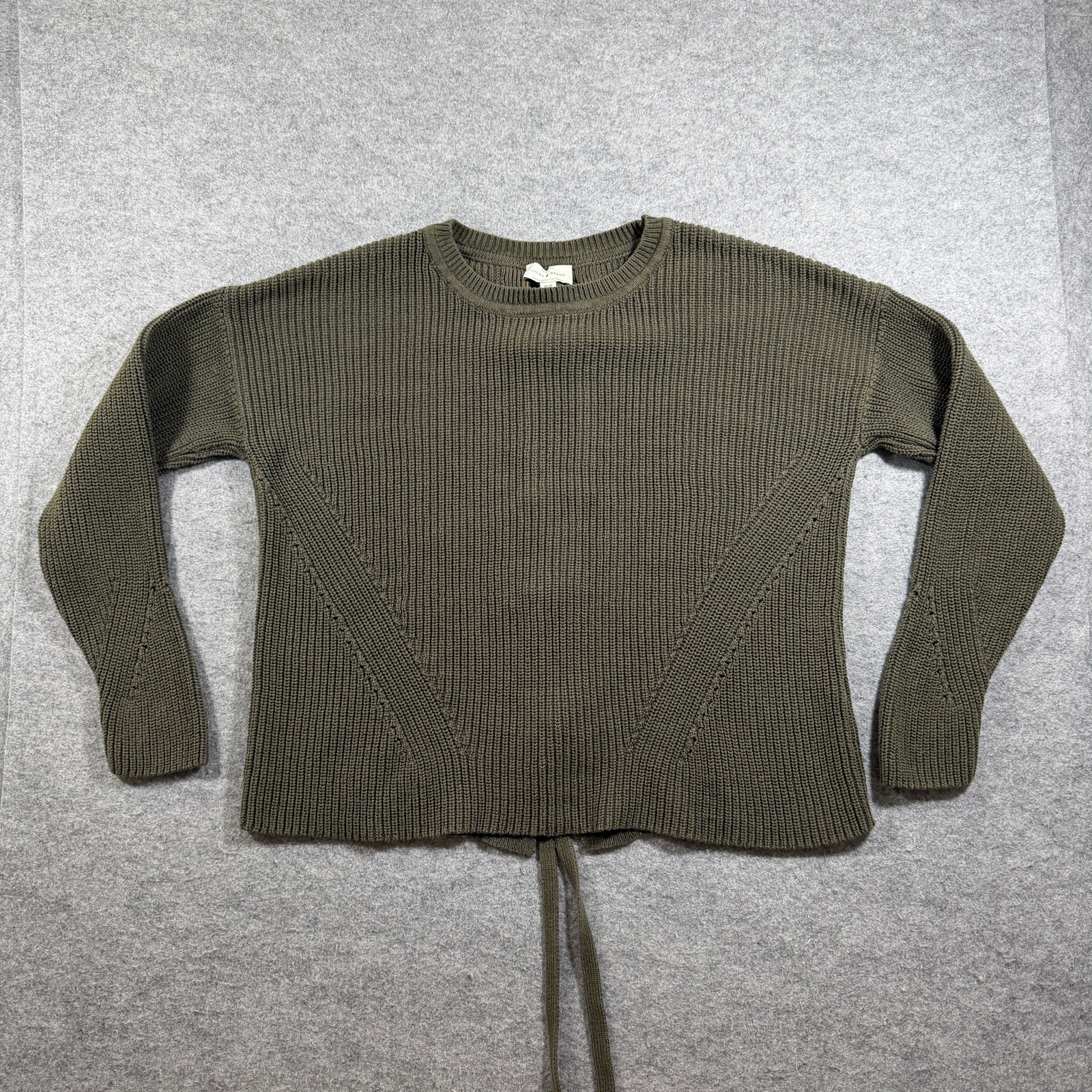 Lucky Brand Sweater Womens M Olive Green Corset Lace Up Back Ribbed Knit Crop