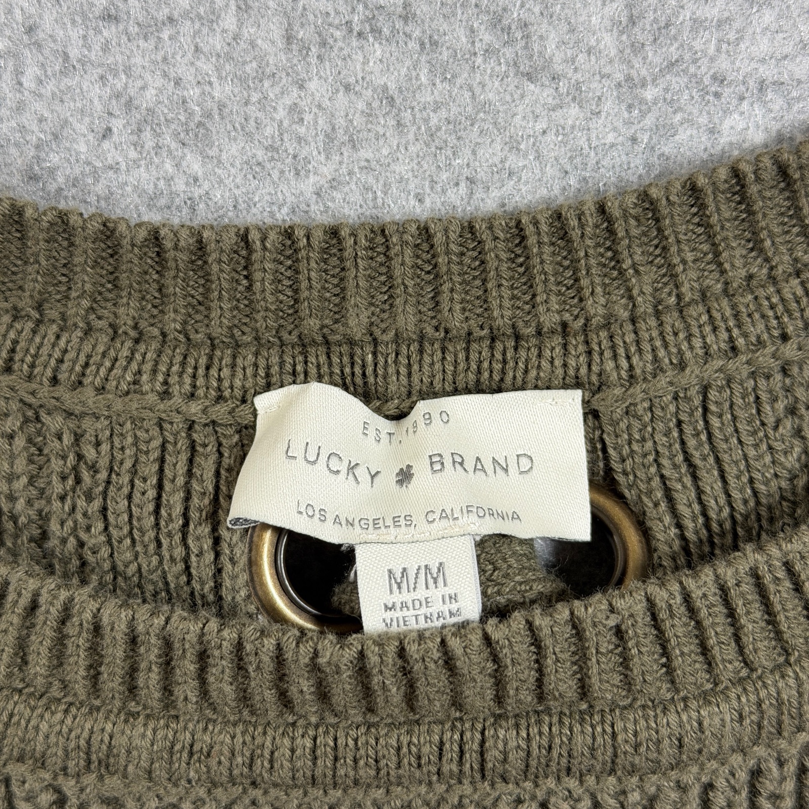 Lucky Brand Sweater Womens M Olive Green Corset Lace Up Back Ribbed Knit Crop thumbnail 3