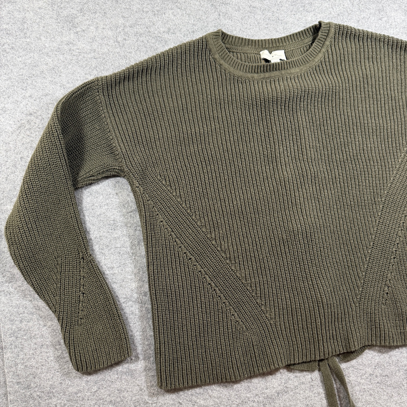 Lucky Brand Sweater Womens M Olive Green Corset Lace Up Back Ribbed Knit Crop thumbnail 4