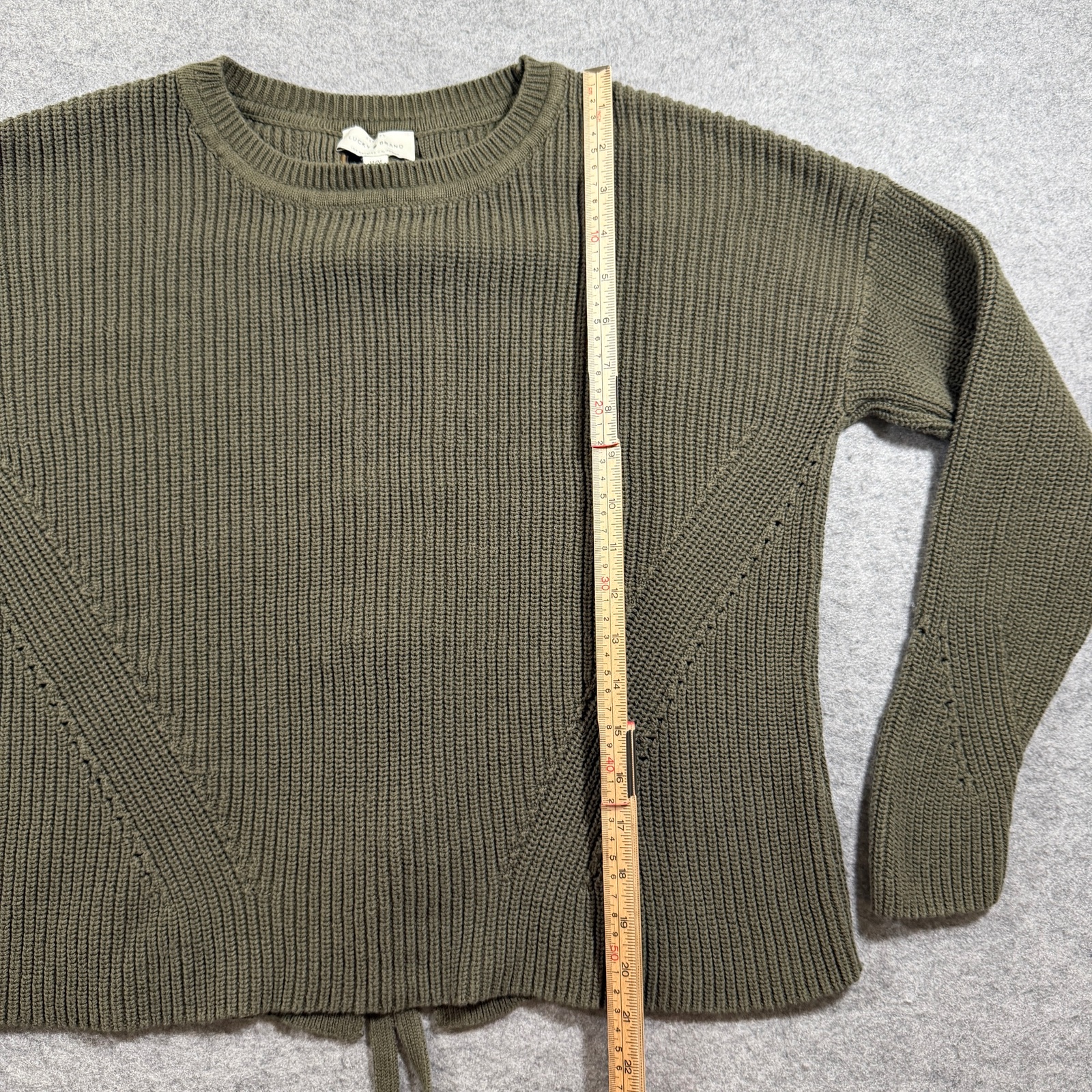 Lucky Brand Sweater Womens M Olive Green Corset Lace Up Back Ribbed Knit Crop thumbnail 6