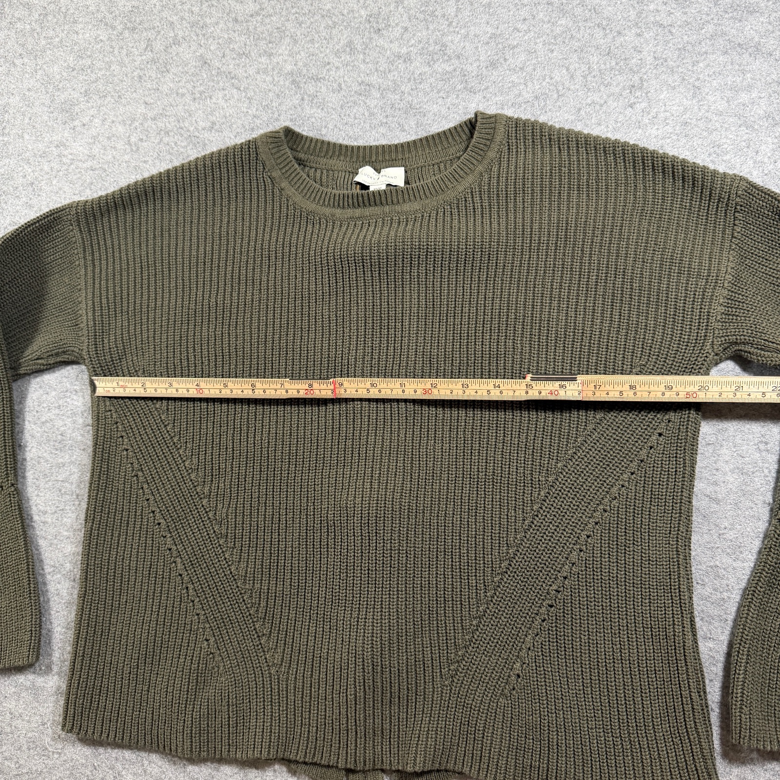 Lucky Brand Sweater Womens M Olive Green Corset Lace Up Back Ribbed Knit Crop thumbnail 7