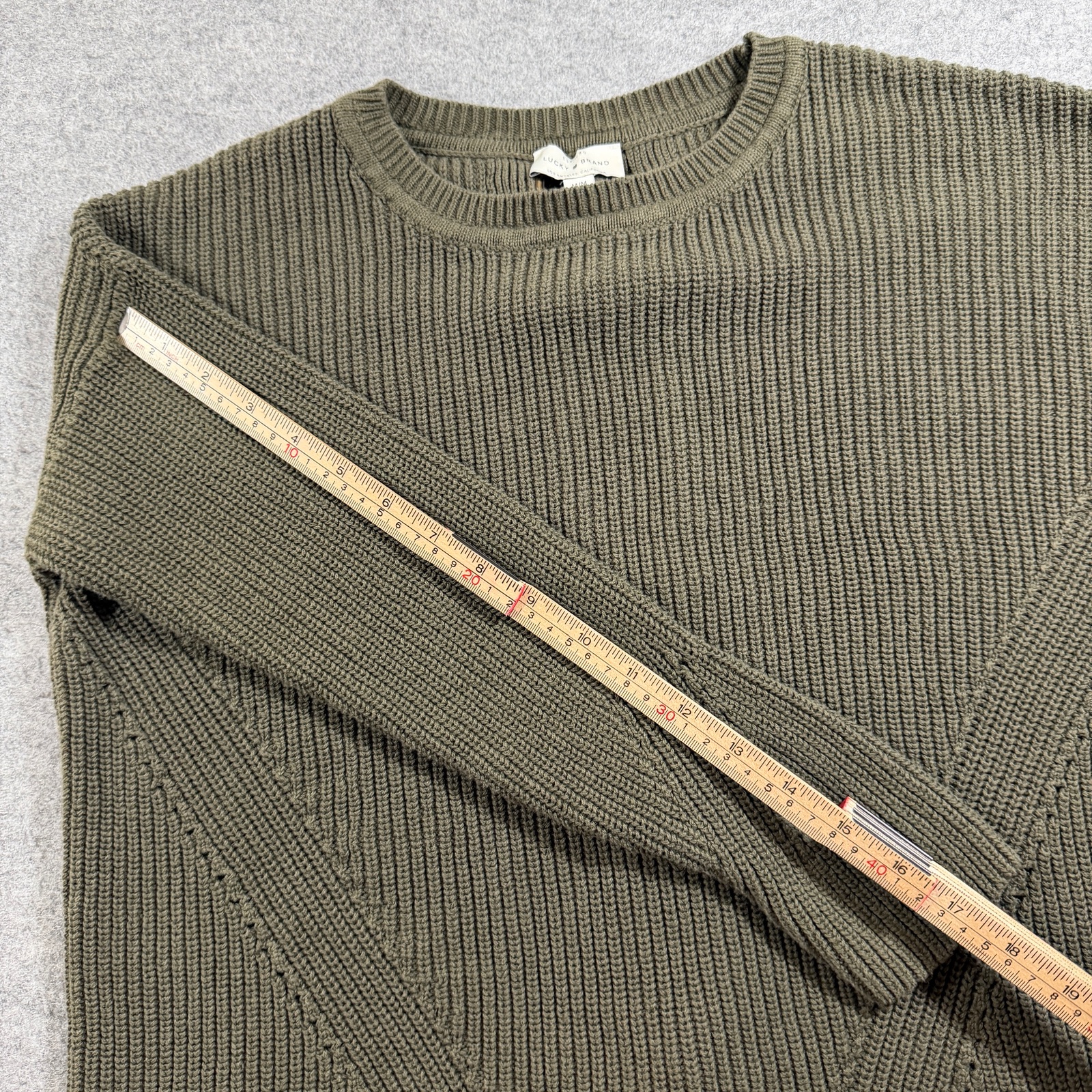 Lucky Brand Sweater Womens M Olive Green Corset Lace Up Back Ribbed Knit Crop thumbnail 8