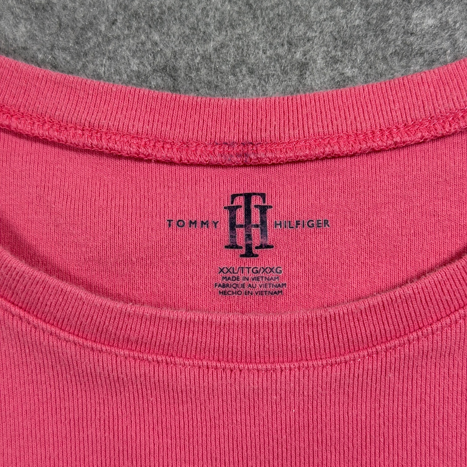 Tommy Hilfiger T Shirt Womens XXL Pink Embroidered Flag Logo Crew Neck Ribbed thumbnail 3