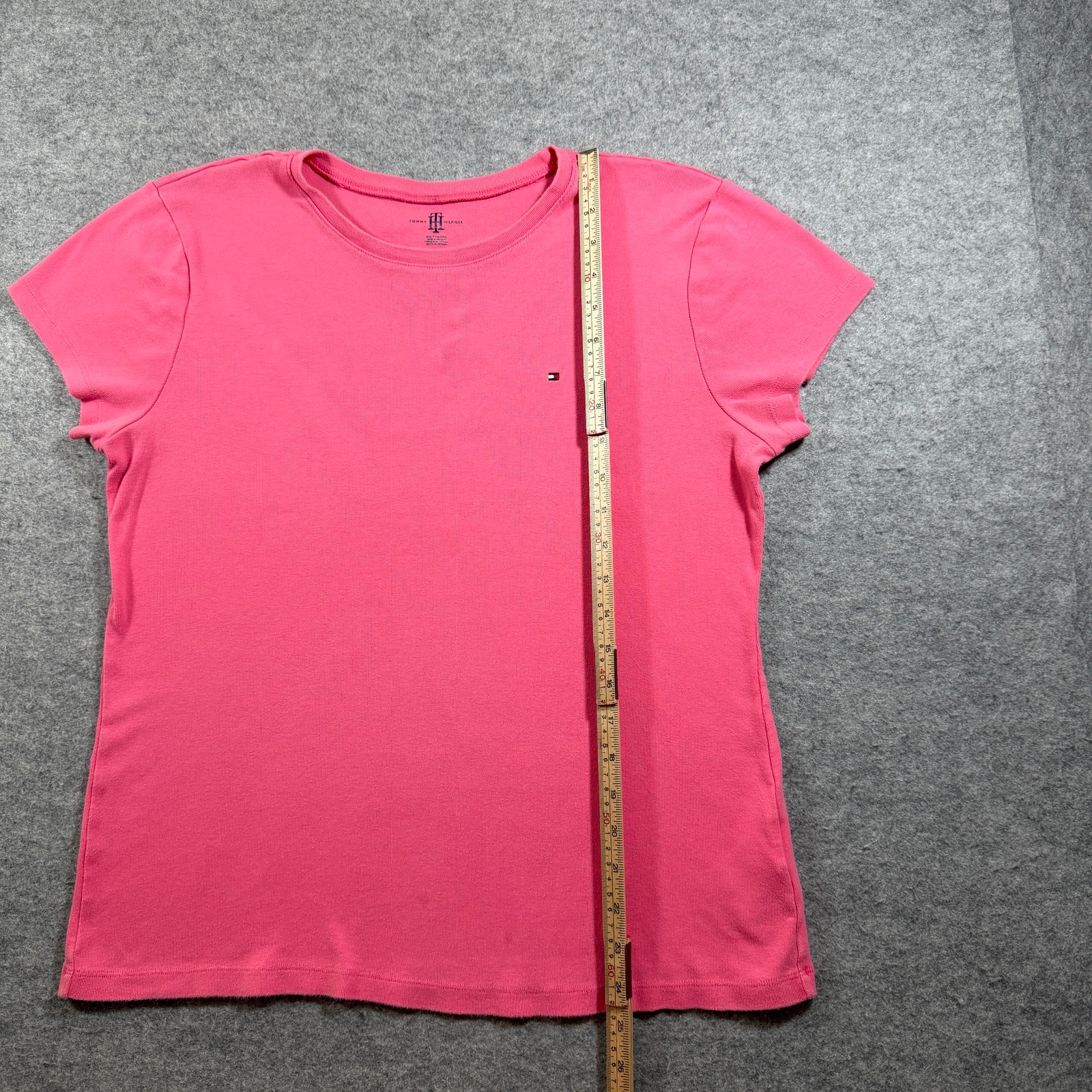 Tommy Hilfiger T Shirt Womens XXL Pink Embroidered Flag Logo Crew Neck Ribbed thumbnail 5