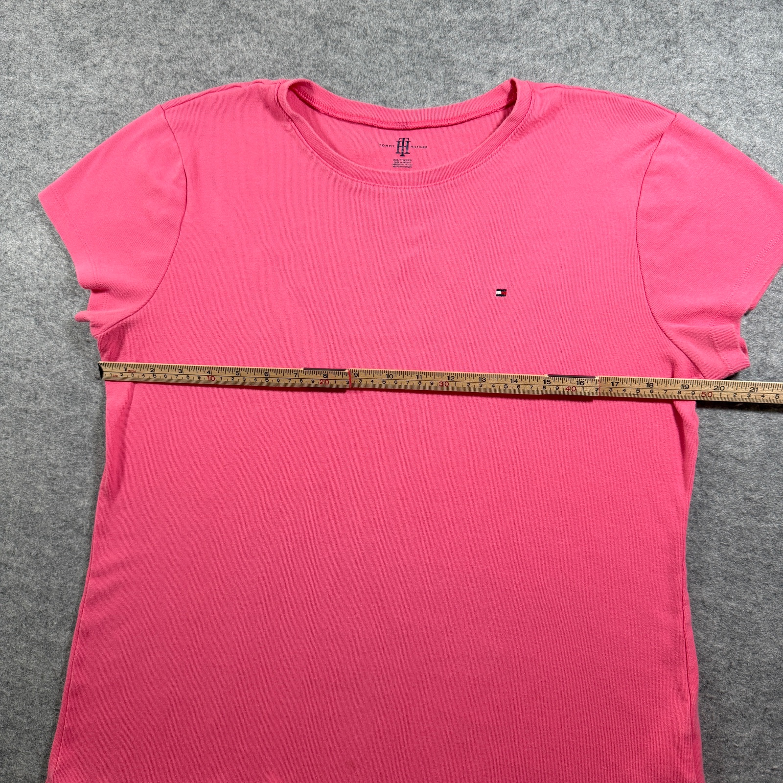 Tommy Hilfiger T Shirt Womens XXL Pink Embroidered Flag Logo Crew Neck Ribbed thumbnail 6