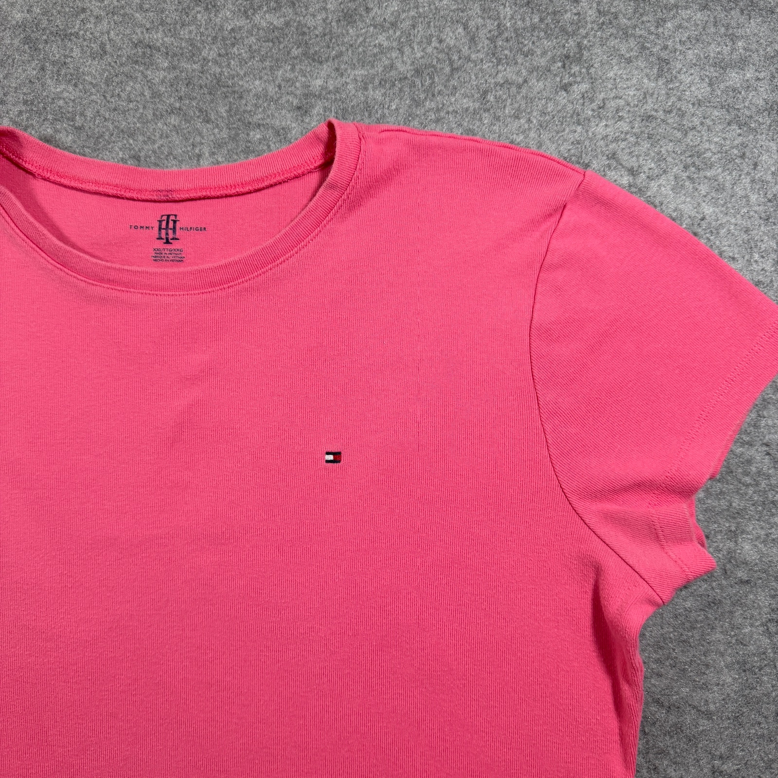 Tommy Hilfiger T Shirt Womens XXL Pink Embroidered Flag Logo Crew Neck Ribbed thumbnail 7