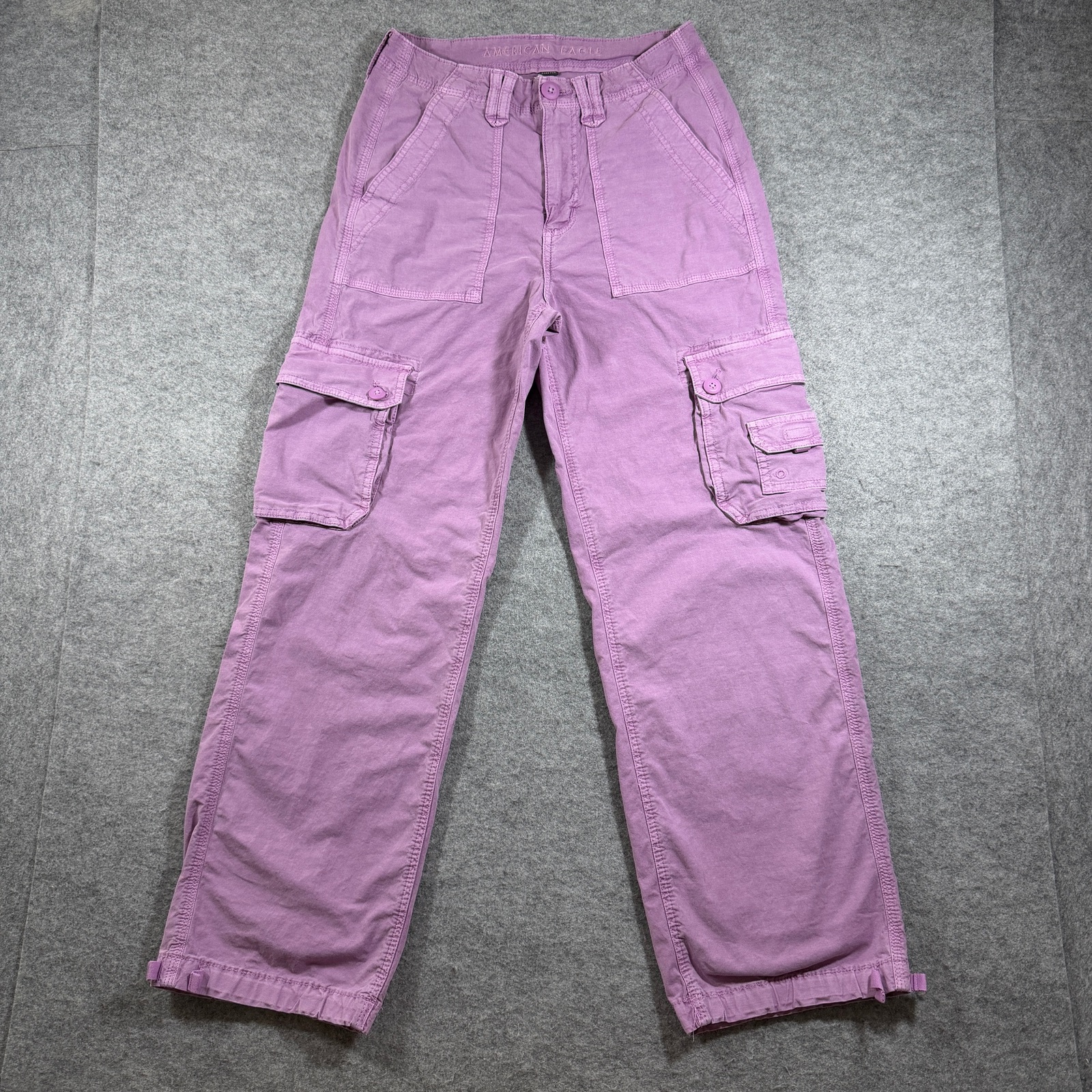 American Eagle Cargo Pants Womens 2 Short Pink Baggy Jogger Adjustable Ankle