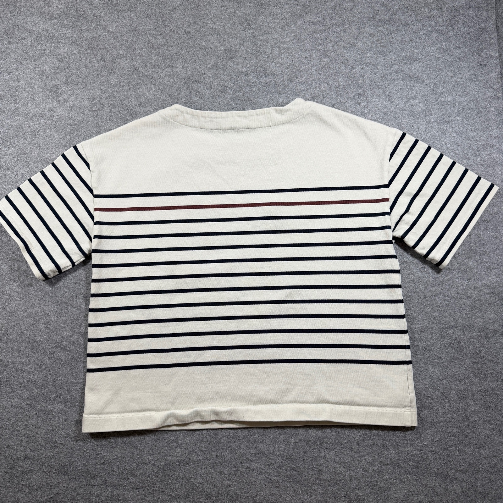 L.L.Bean Breton Stripe T Shirt Womens S Cream Navy Red Boxy Crop Crewneck Preppy thumbnail 2