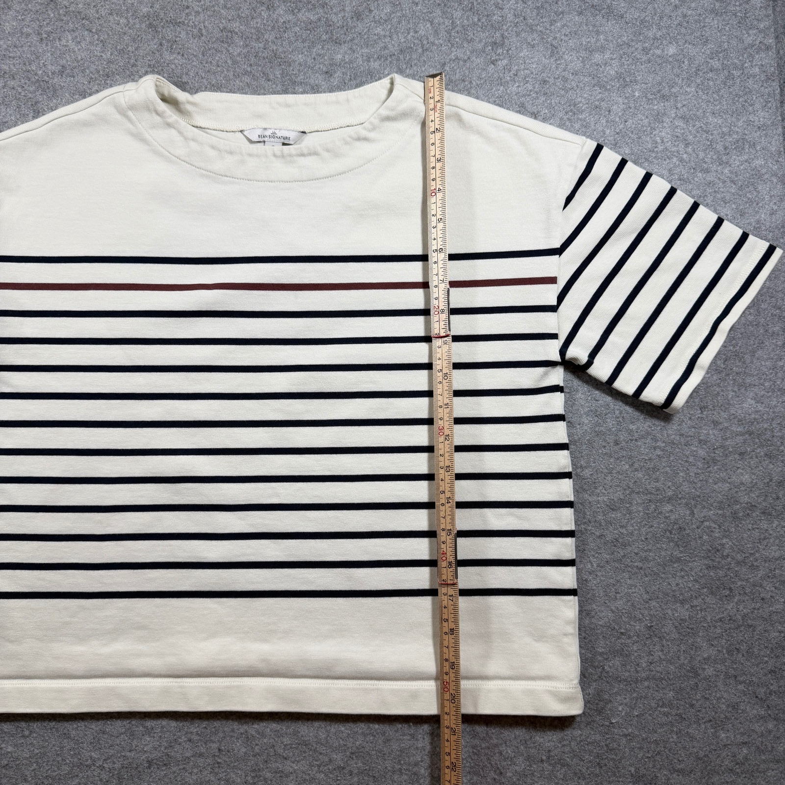 L.L.Bean Breton Stripe T Shirt Womens S Cream Navy Red Boxy Crop Crewneck Preppy thumbnail 6