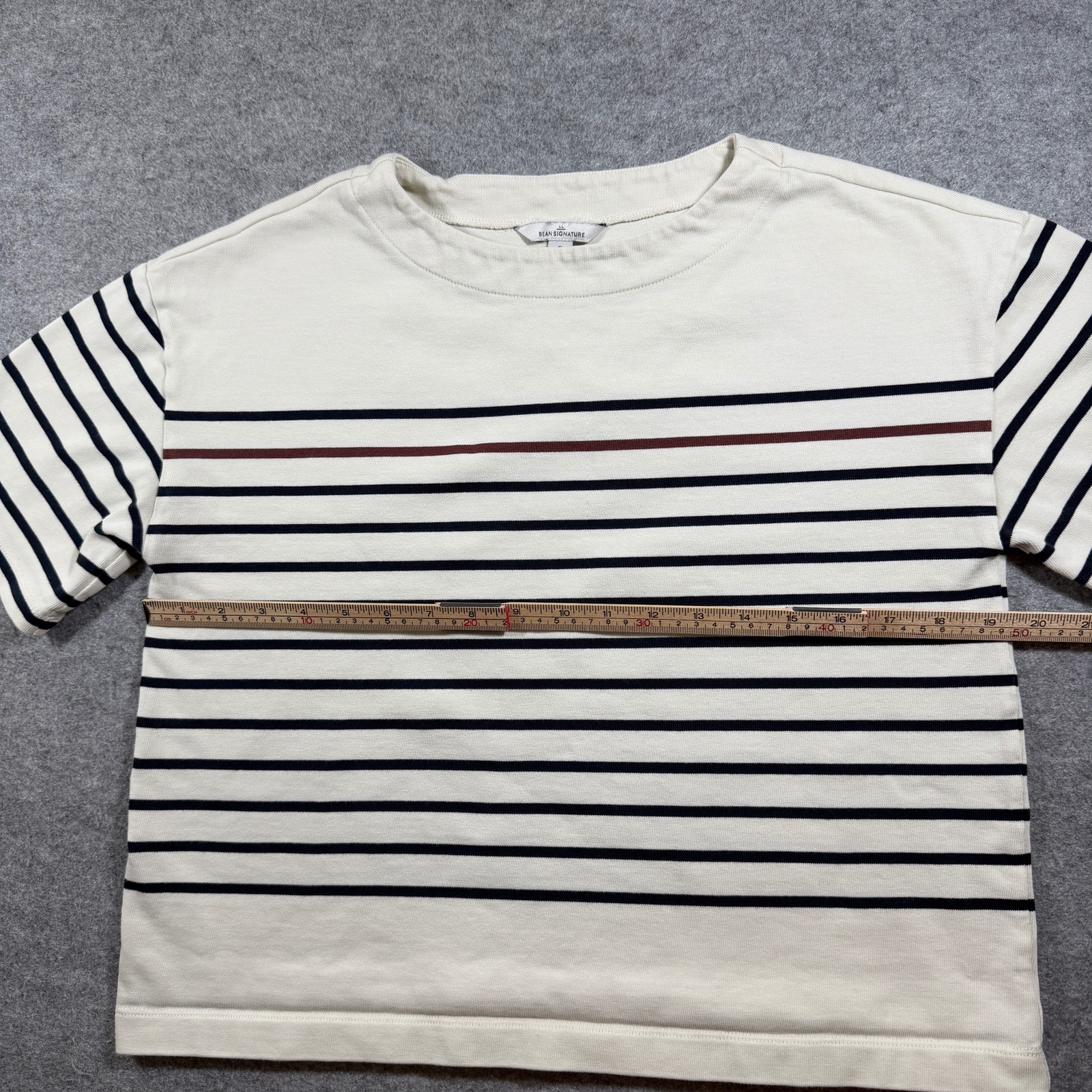 L.L.Bean Breton Stripe T Shirt Womens S Cream Navy Red Boxy Crop Crewneck Preppy thumbnail 7