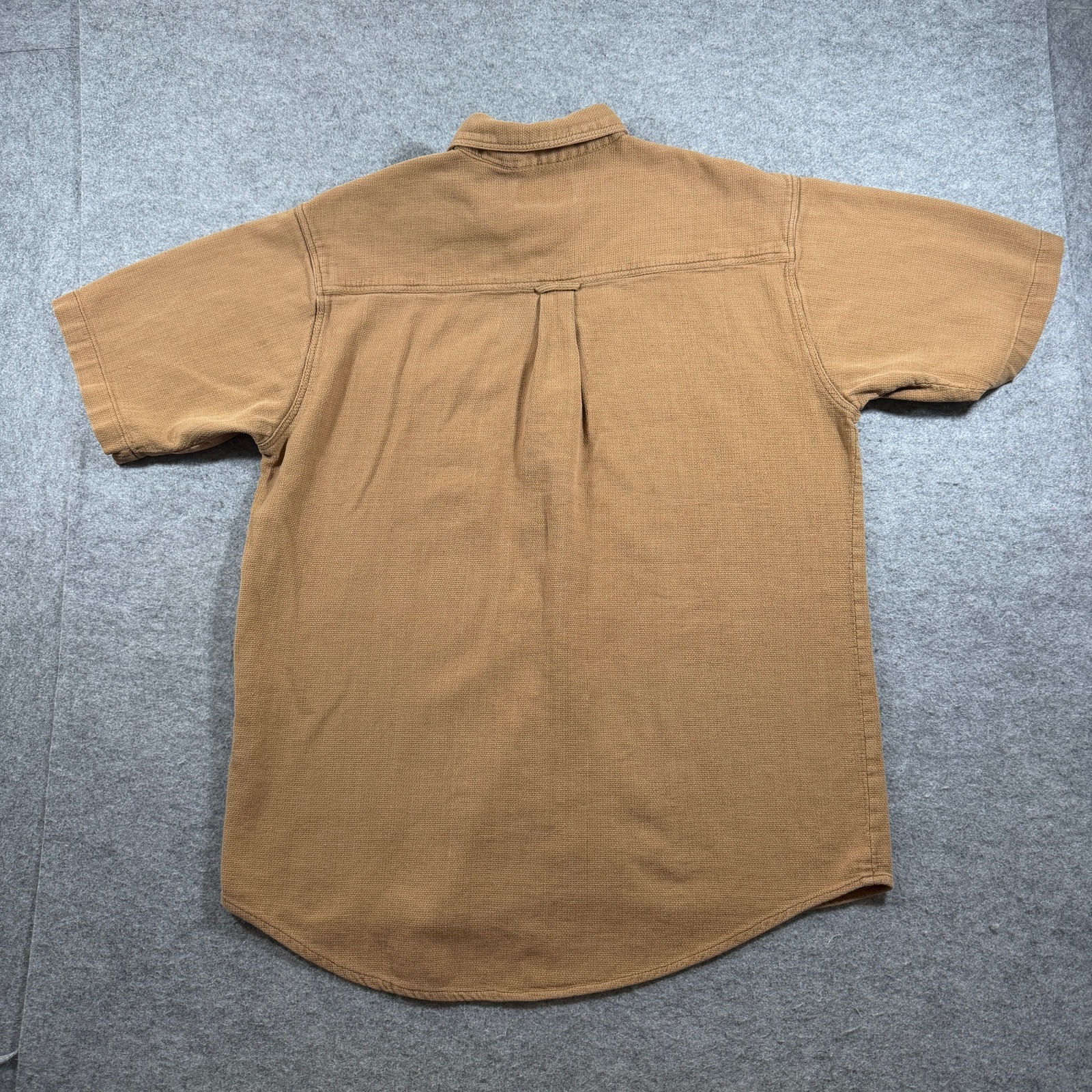 FieldMaster Vintage Textured Knit Shirt Mens M Tan Short Sleeve Button Up Pocket thumbnail 2