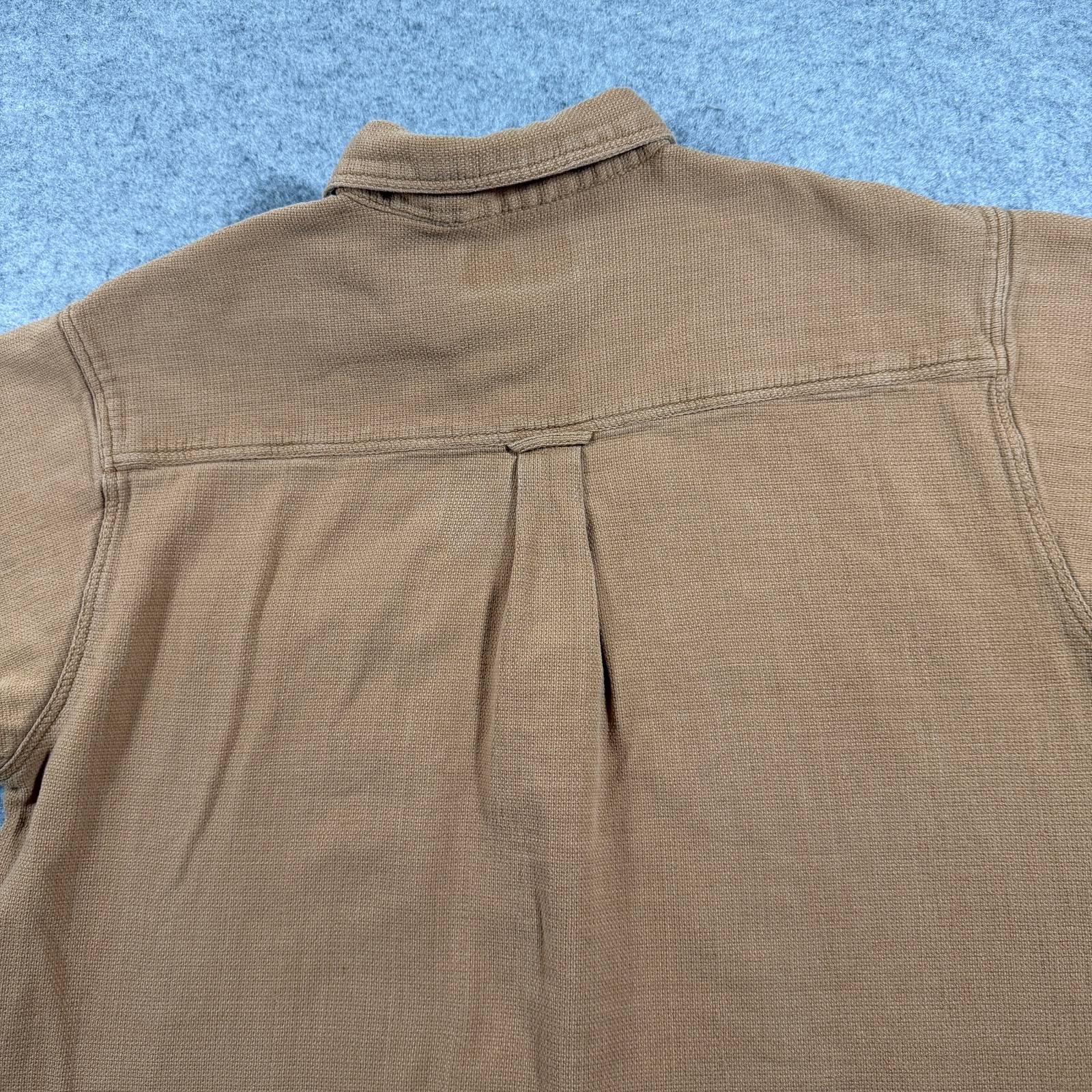 FieldMaster Vintage Textured Knit Shirt Mens M Tan Short Sleeve Button Up Pocket thumbnail 9