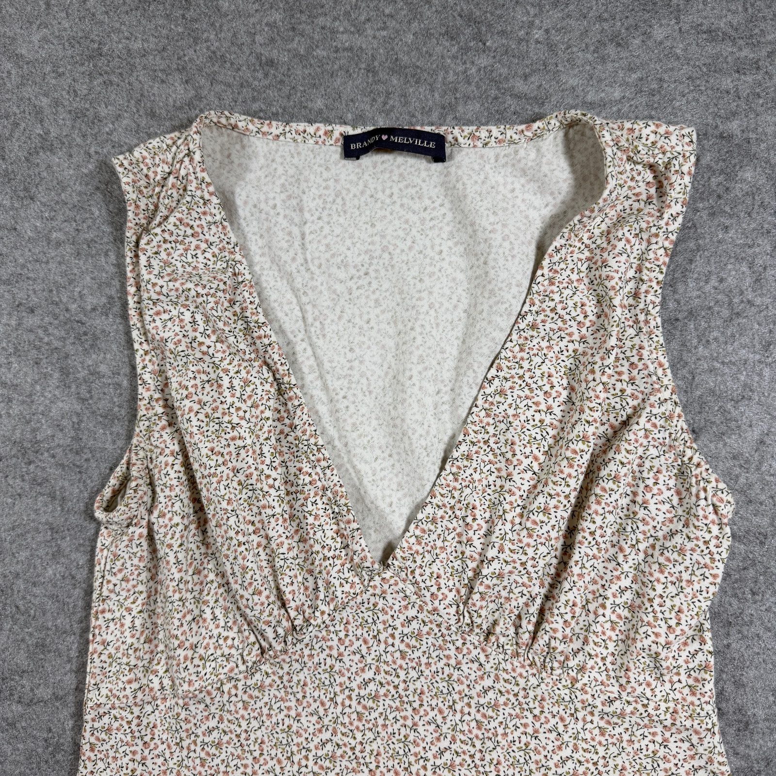 Brandy Melville Dress One Size Cream Floral Print V-Neck Sundress Boho thumbnail 3