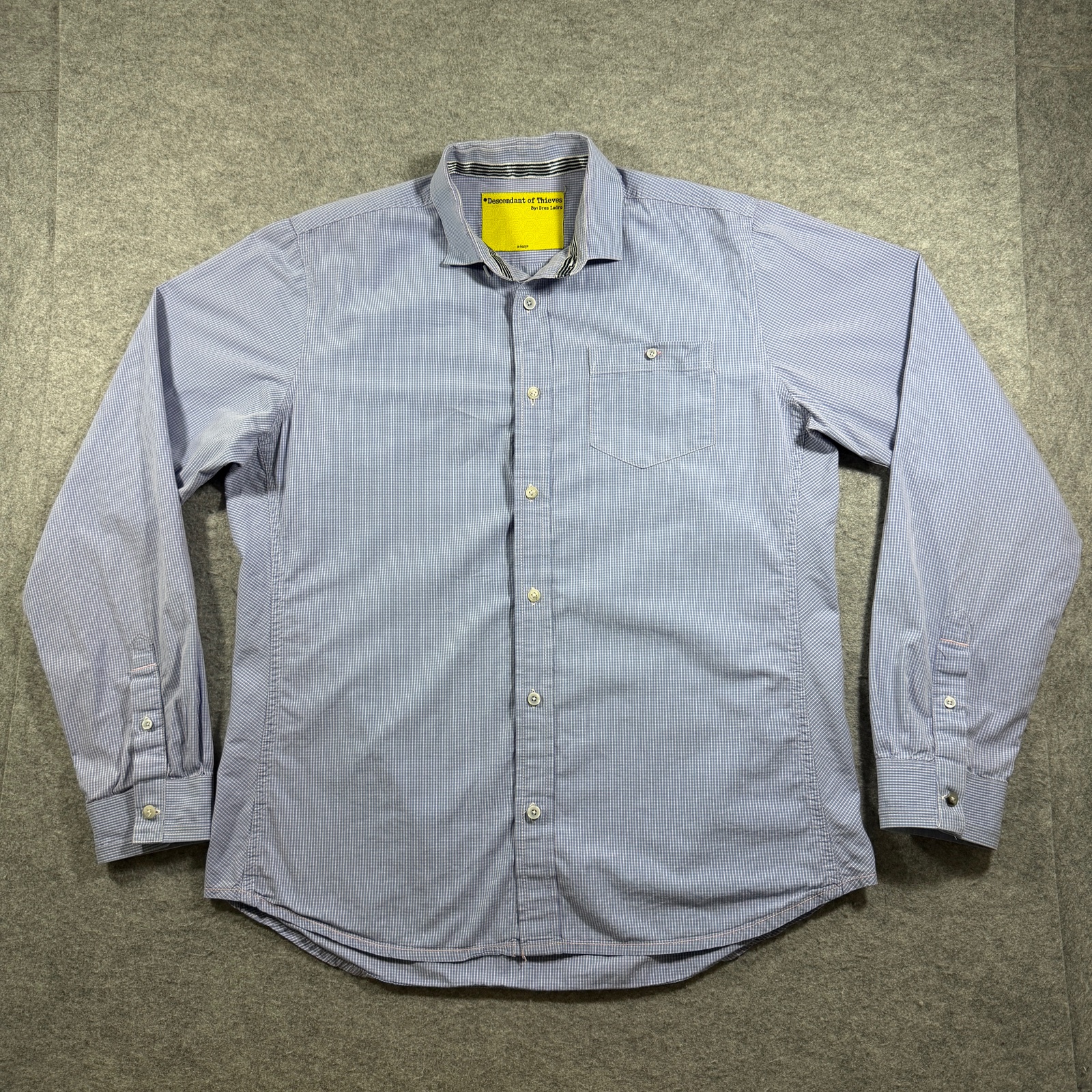 Descendant of Thieves Button Up Shirt Mens XL Blue Gingham Cotton Slim Fit
