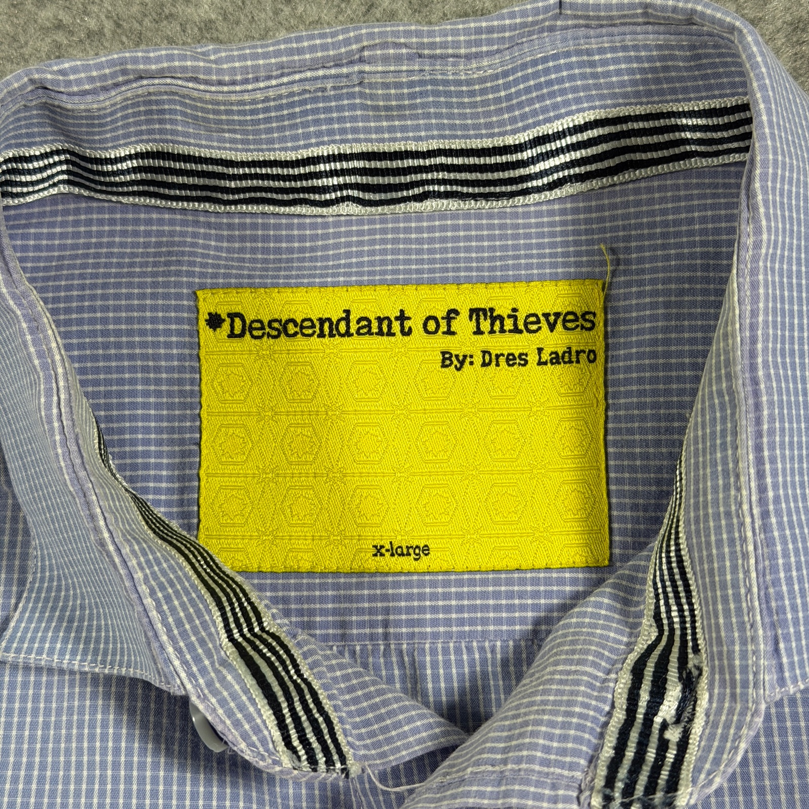 Descendant of Thieves Button Up Shirt Mens XL Blue Gingham Cotton Slim Fit thumbnail 3