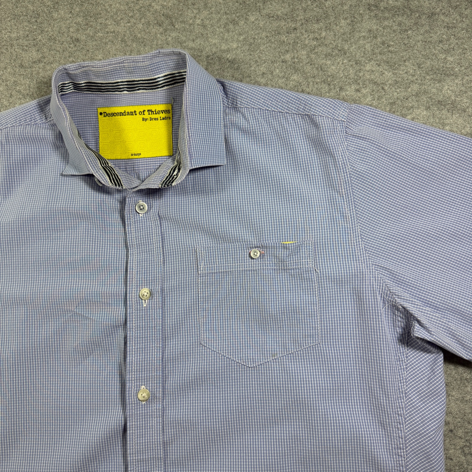 Descendant of Thieves Button Up Shirt Mens XL Blue Gingham Cotton Slim Fit thumbnail 4