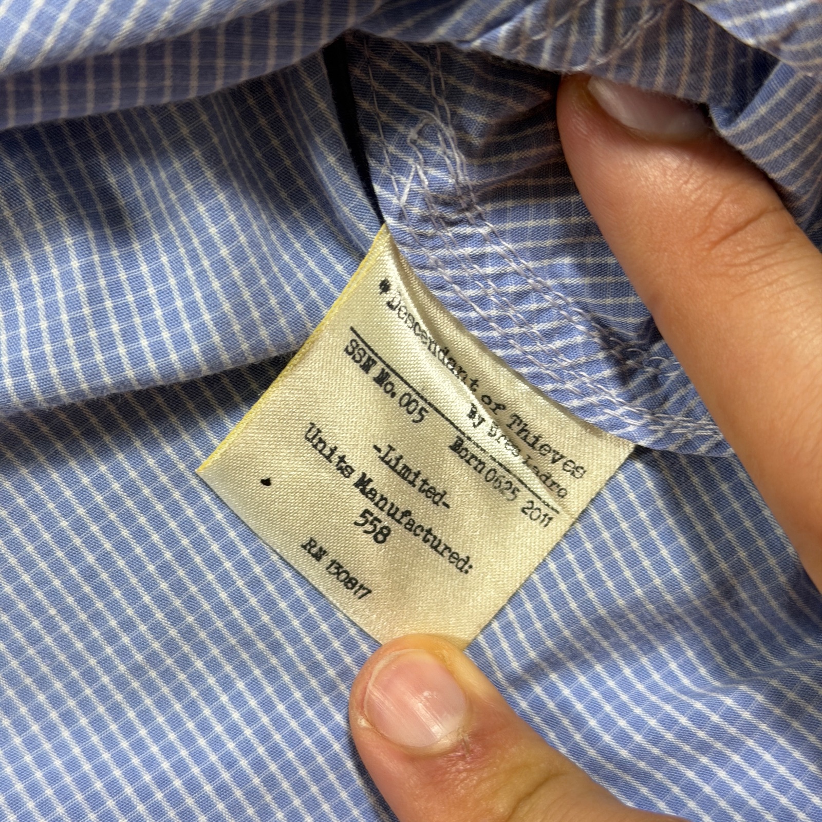 Descendant of Thieves Button Up Shirt Mens XL Blue Gingham Cotton Slim Fit thumbnail 5
