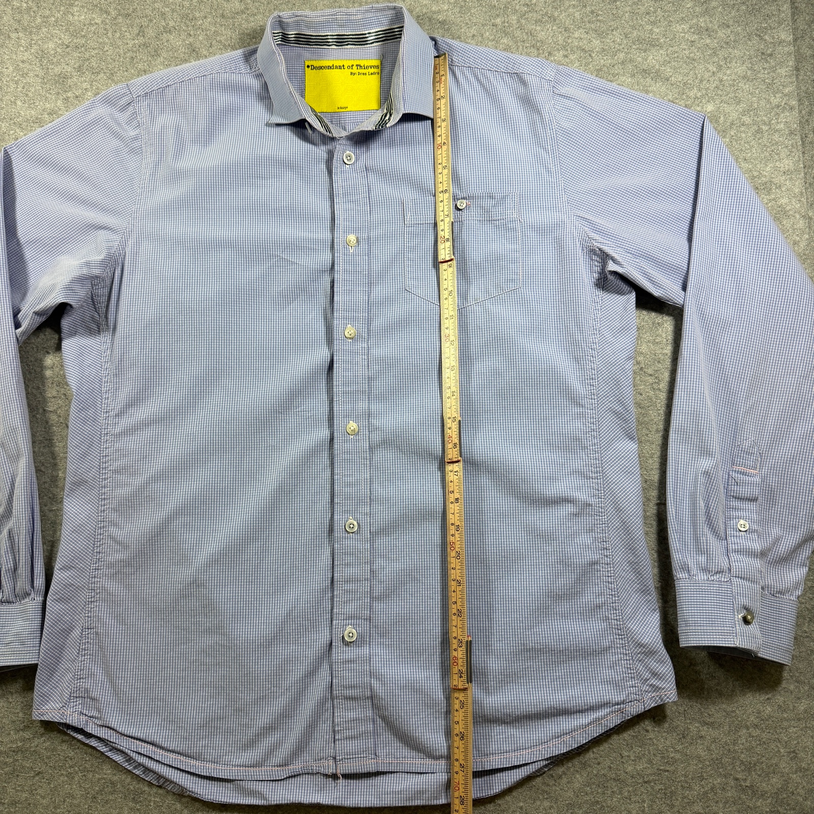 Descendant of Thieves Button Up Shirt Mens XL Blue Gingham Cotton Slim Fit thumbnail 6