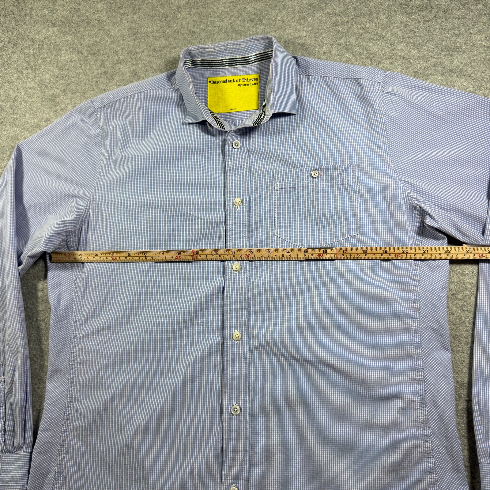 Descendant of Thieves Button Up Shirt Mens XL Blue Gingham Cotton Slim Fit thumbnail 7