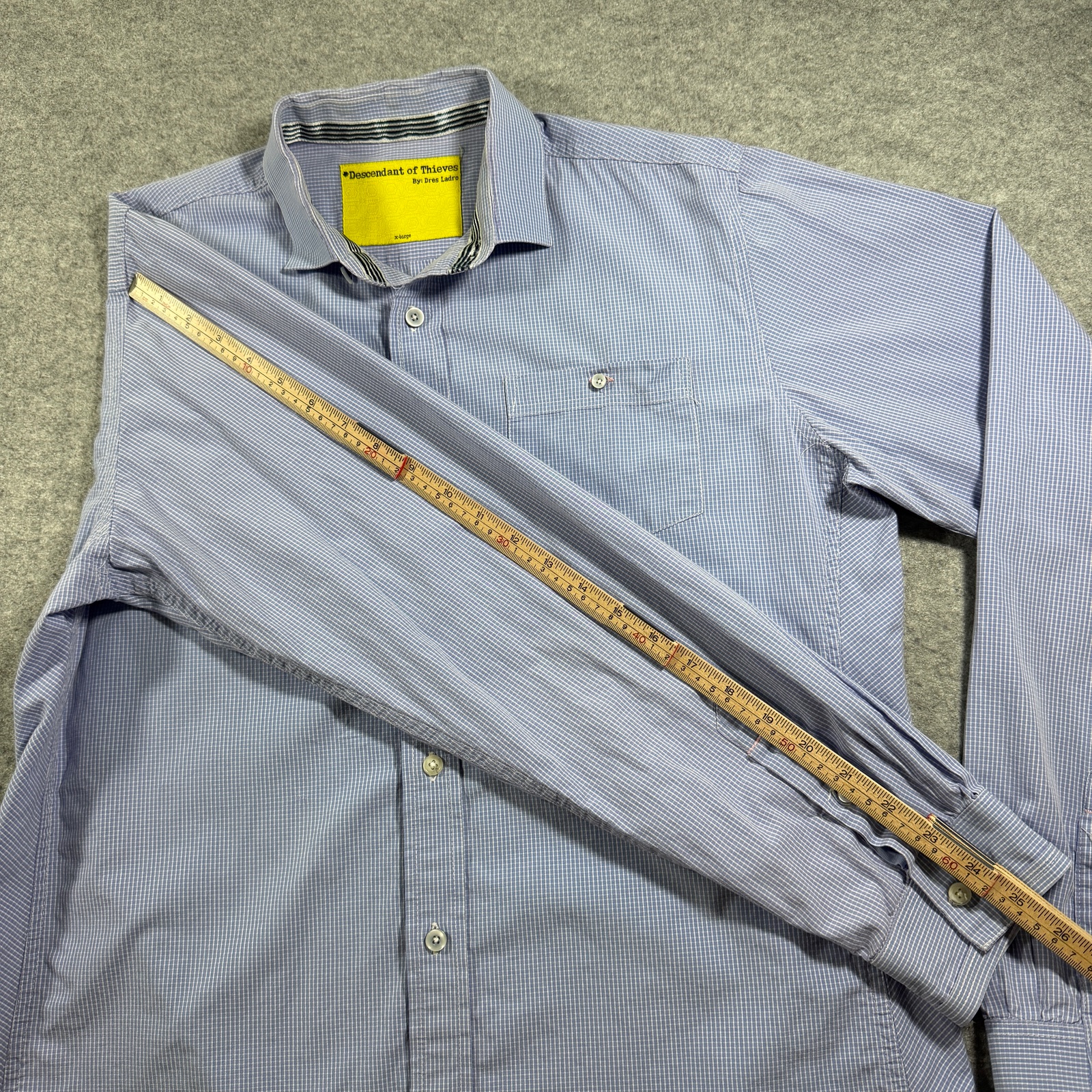 Descendant of Thieves Button Up Shirt Mens XL Blue Gingham Cotton Slim Fit thumbnail 8