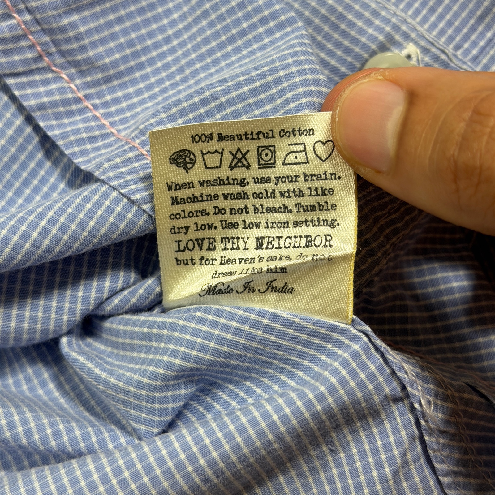 Descendant of Thieves Button Up Shirt Mens XL Blue Gingham Cotton Slim Fit thumbnail 10