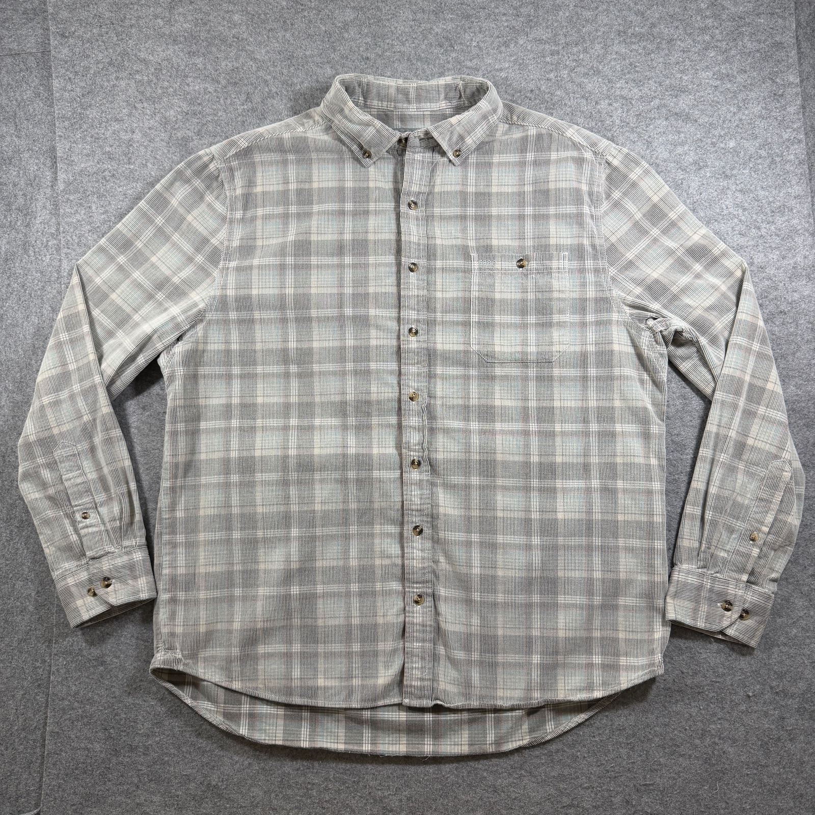 Southern Shirt Co Button Up Shirt Mens L Gray Teal Plaid Cotton Preppy Textured