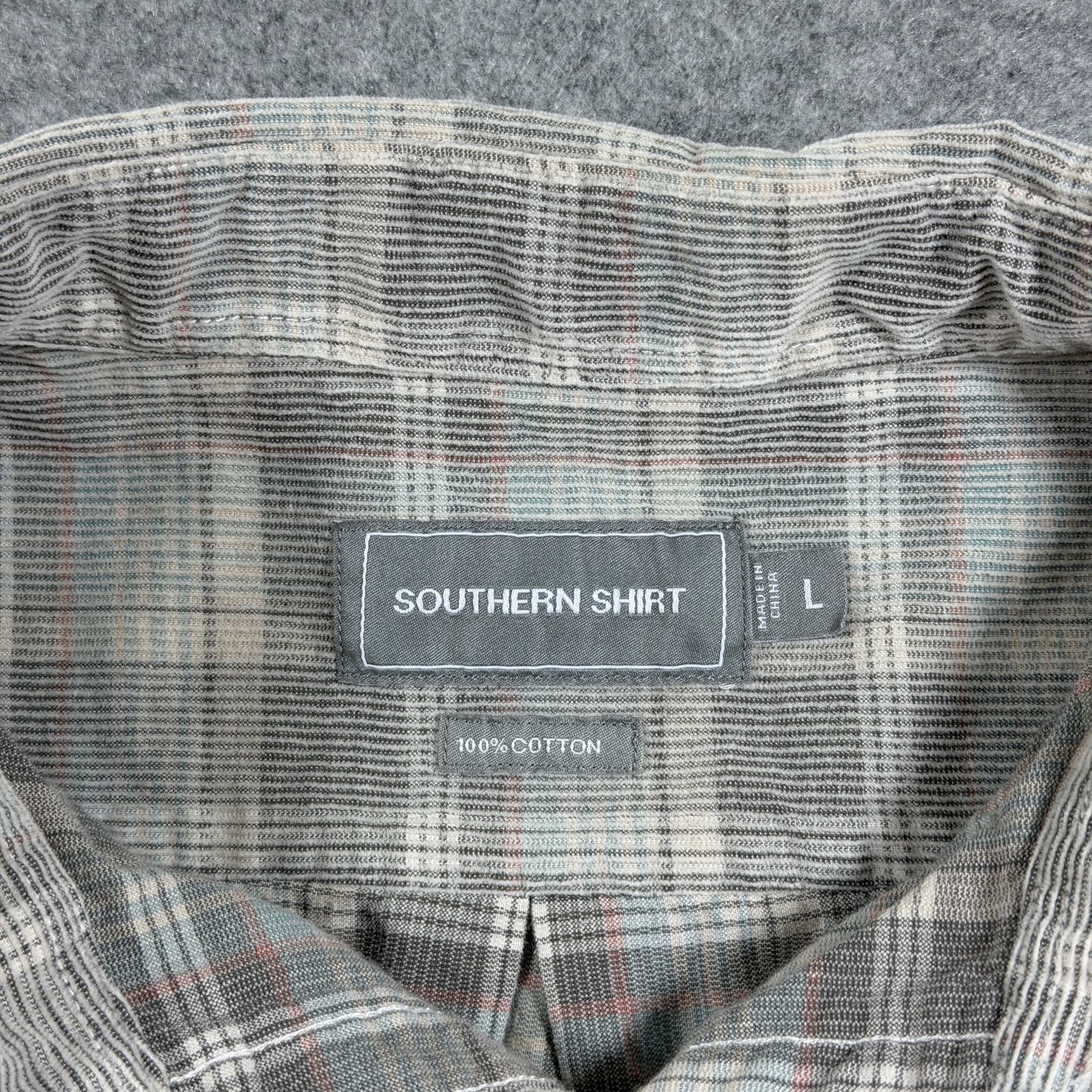 Southern Shirt Co Button Up Shirt Mens L Gray Teal Plaid Cotton Preppy Textured thumbnail 3