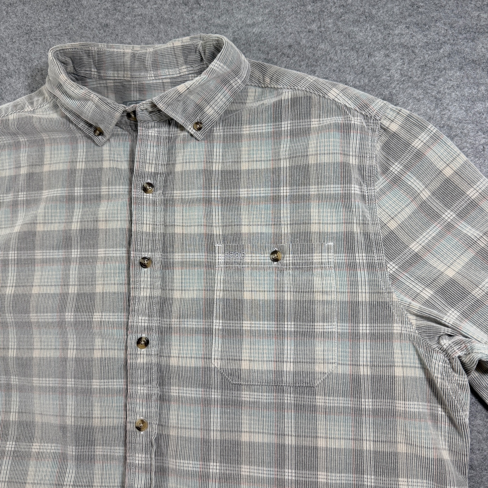 Southern Shirt Co Button Up Shirt Mens L Gray Teal Plaid Cotton Preppy Textured thumbnail 4