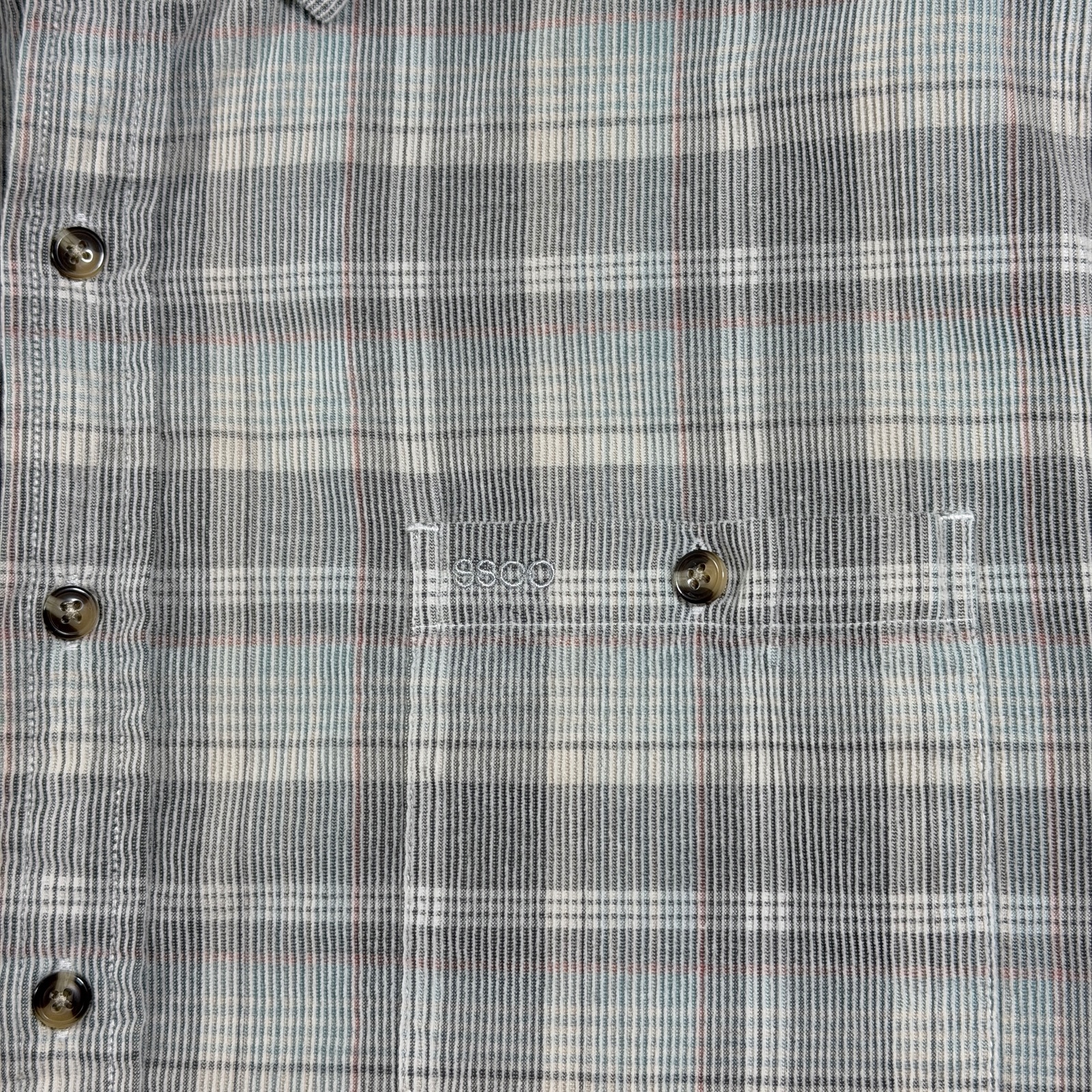 Southern Shirt Co Button Up Shirt Mens L Gray Teal Plaid Cotton Preppy Textured thumbnail 5