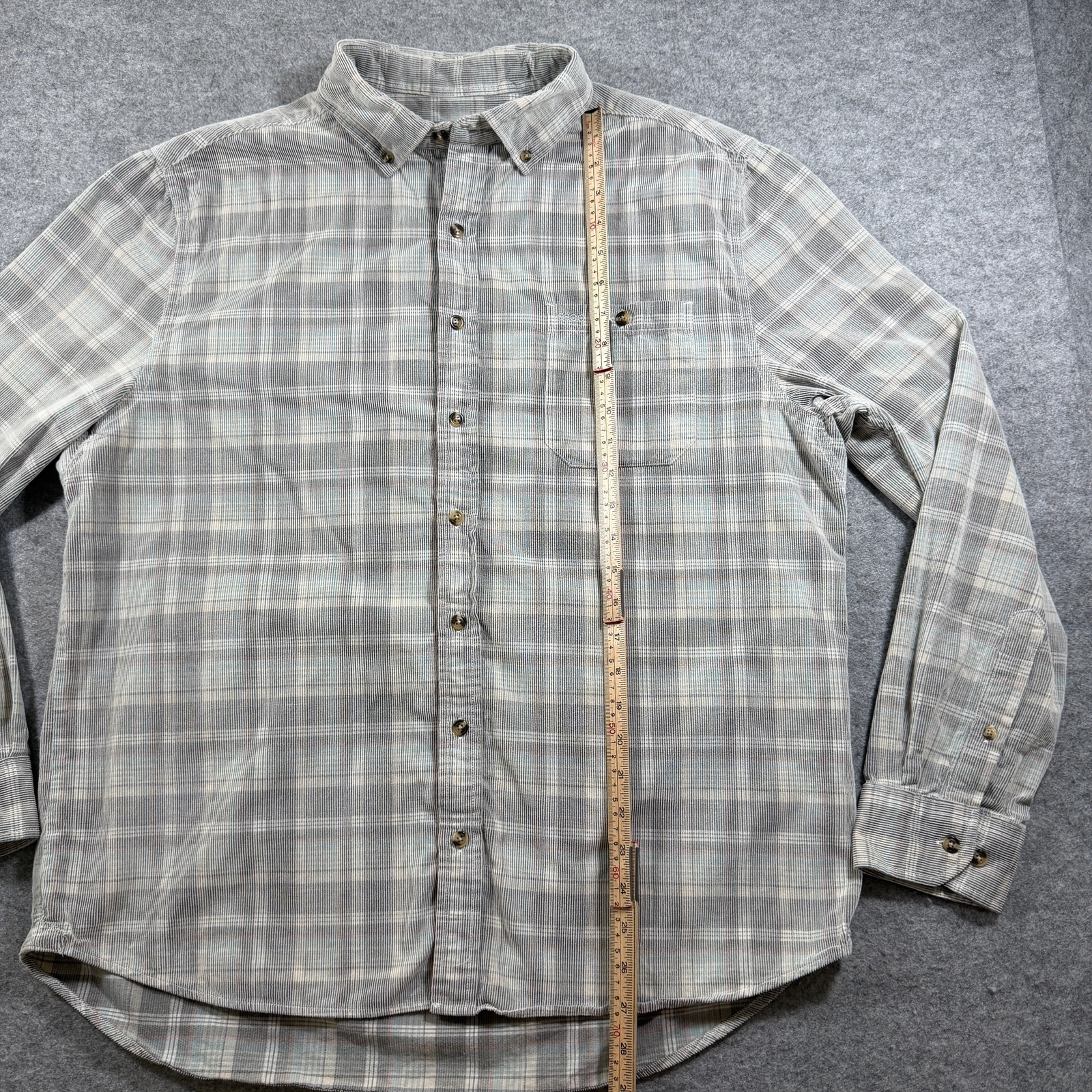 Southern Shirt Co Button Up Shirt Mens L Gray Teal Plaid Cotton Preppy Textured thumbnail 7