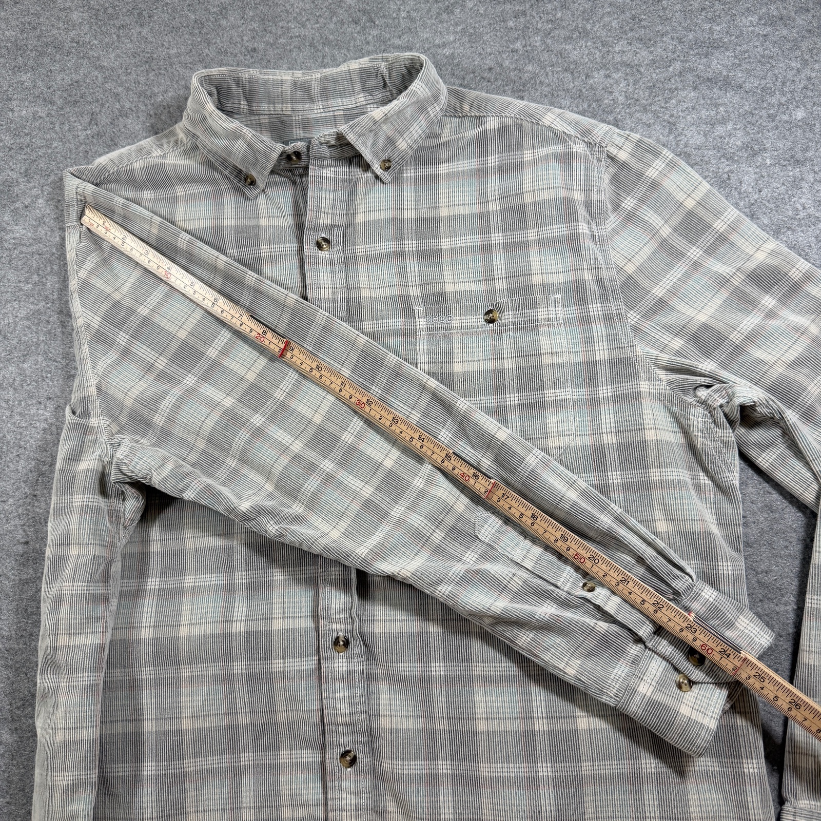 Southern Shirt Co Button Up Shirt Mens L Gray Teal Plaid Cotton Preppy Textured thumbnail 9
