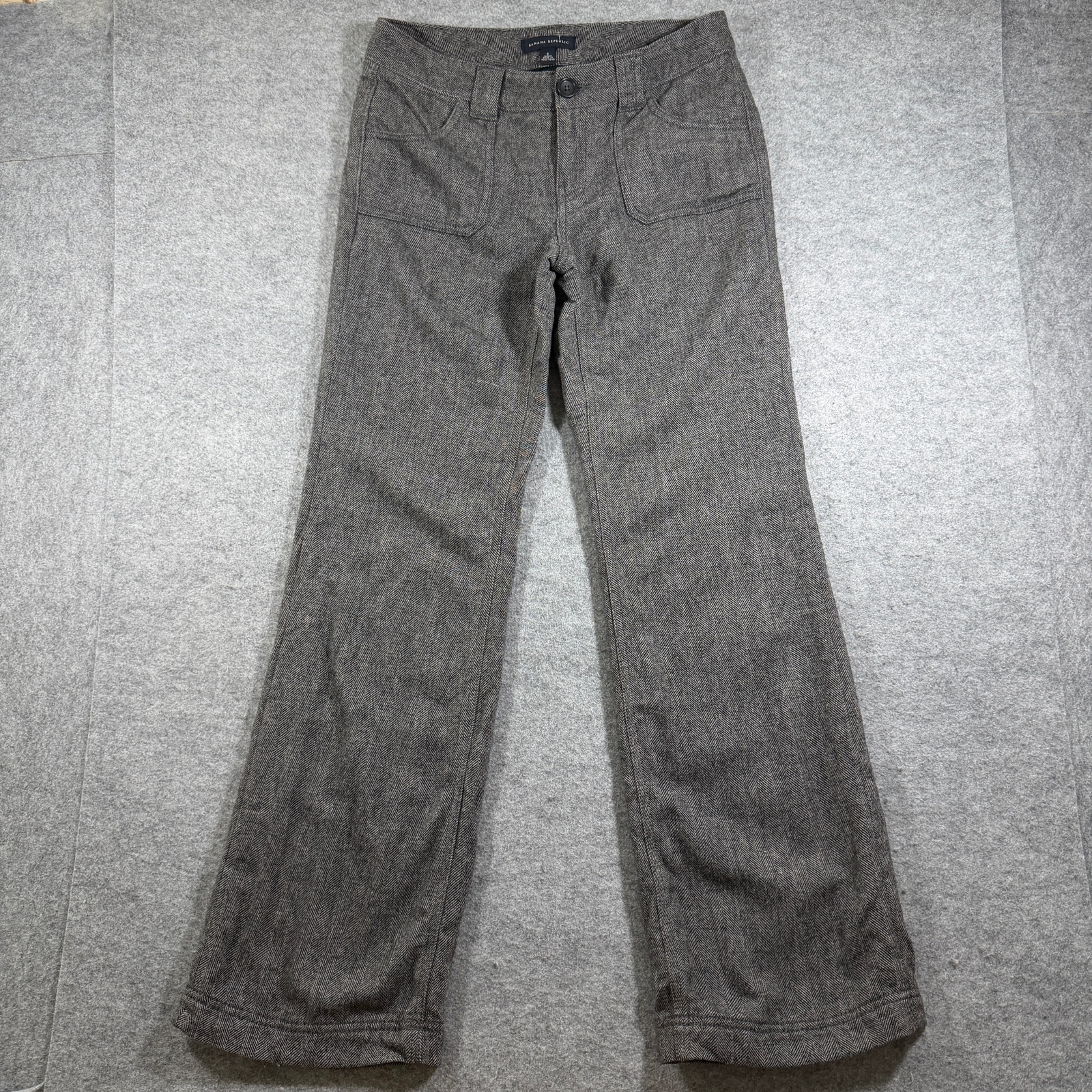 Banana Republic Tweed Pants Womens 2 Gray Herringbone Wool Trousers Preppy