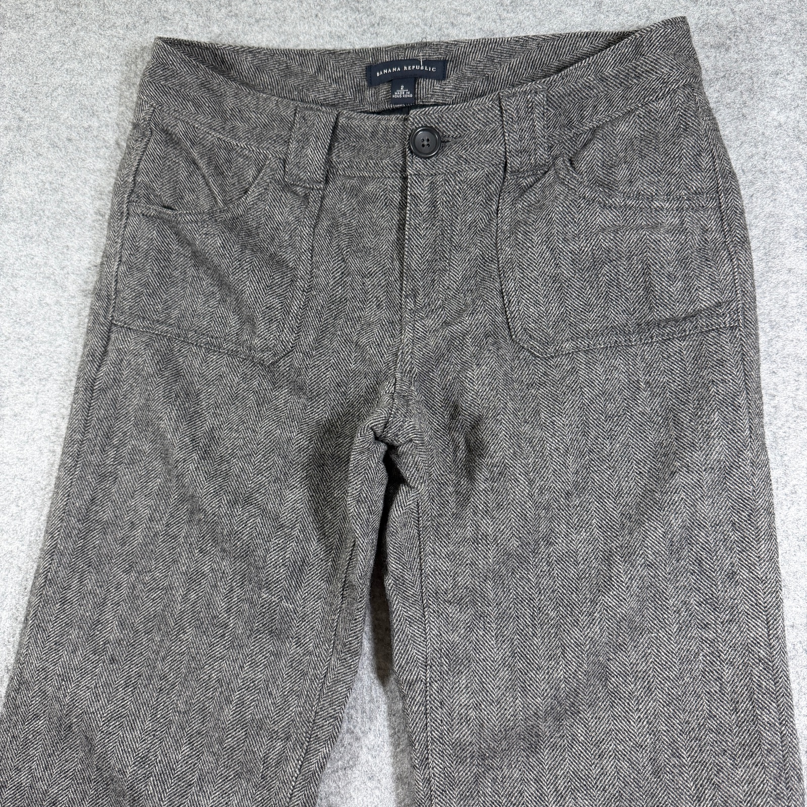 Banana Republic Tweed Pants Womens 2 Gray Herringbone Wool Trousers Preppy thumbnail 3