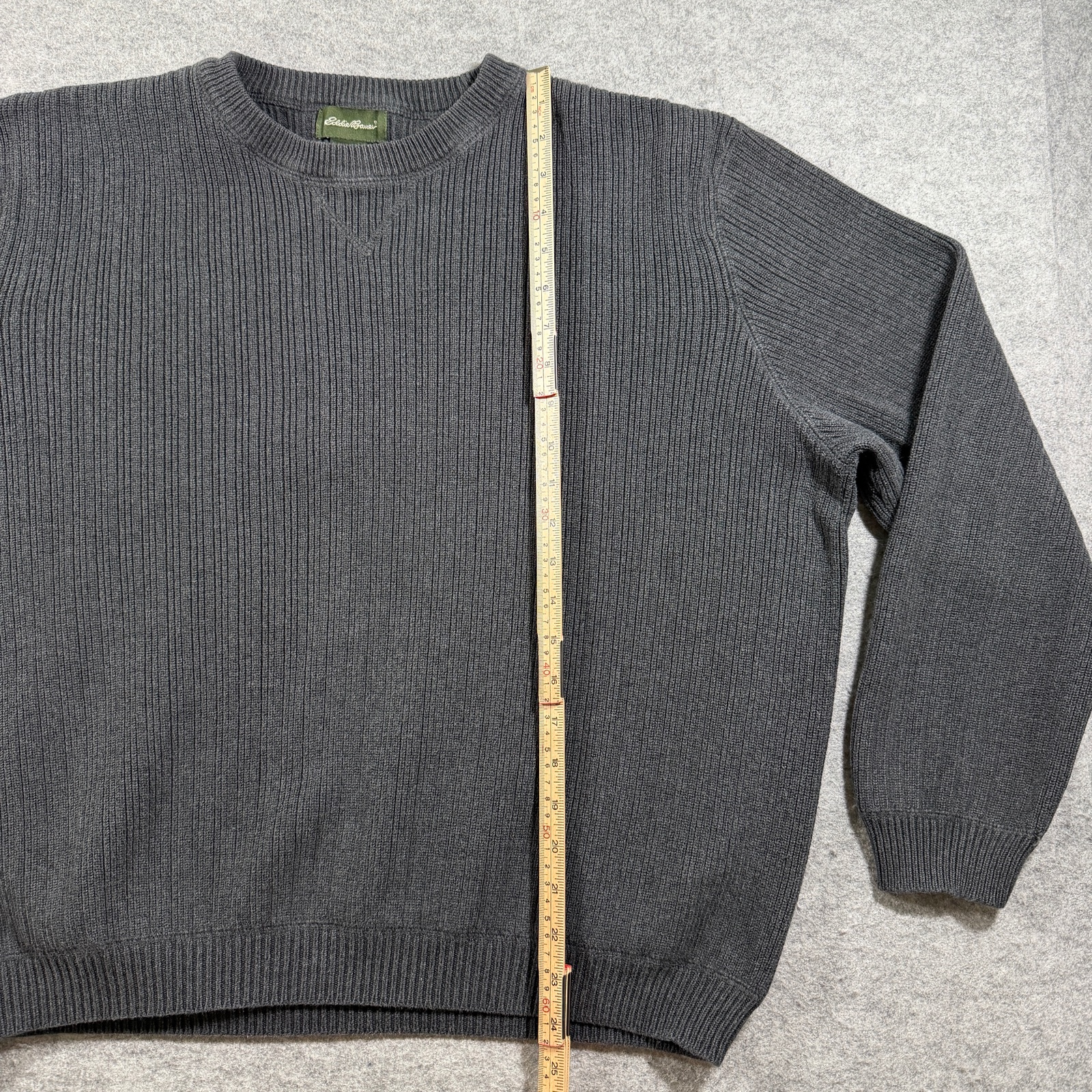 Vintage Eddie Bauer Sweater Mens L Charcoal Gray Crew Neck Cotton Ribb Knit Fall thumbnail 6