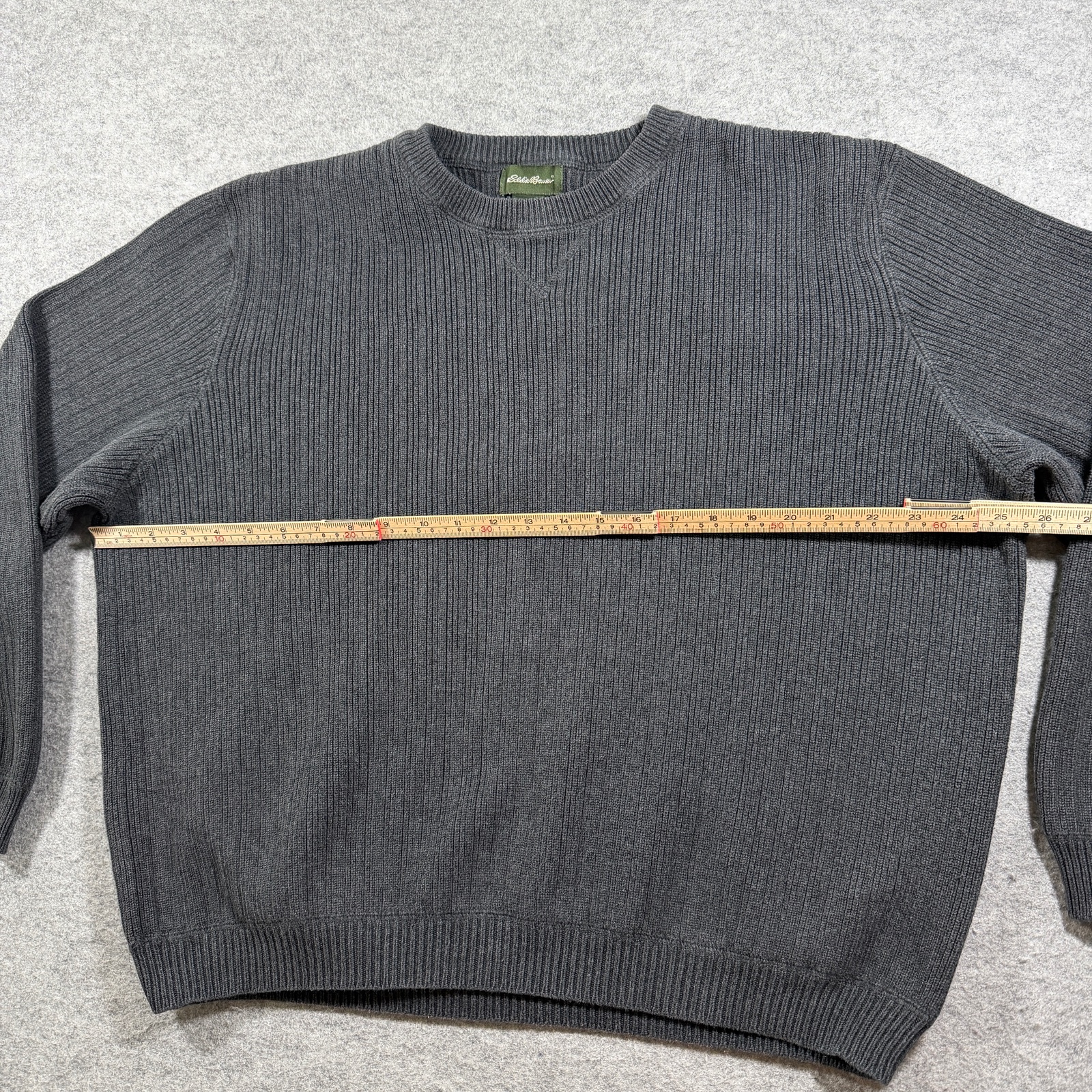 Vintage Eddie Bauer Sweater Mens L Charcoal Gray Crew Neck Cotton Ribb Knit Fall thumbnail 7