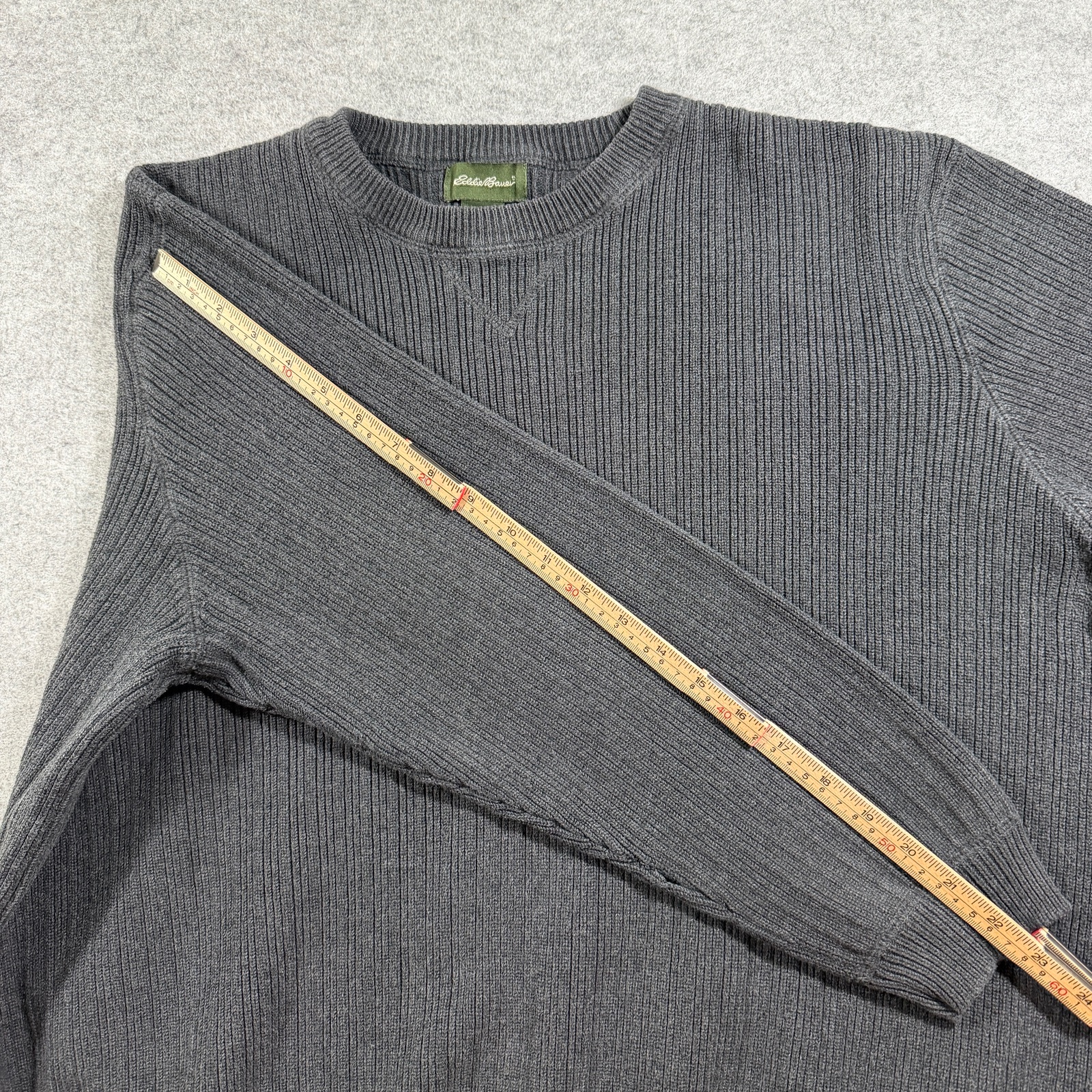 Vintage Eddie Bauer Sweater Mens L Charcoal Gray Crew Neck Cotton Ribb Knit Fall thumbnail 8