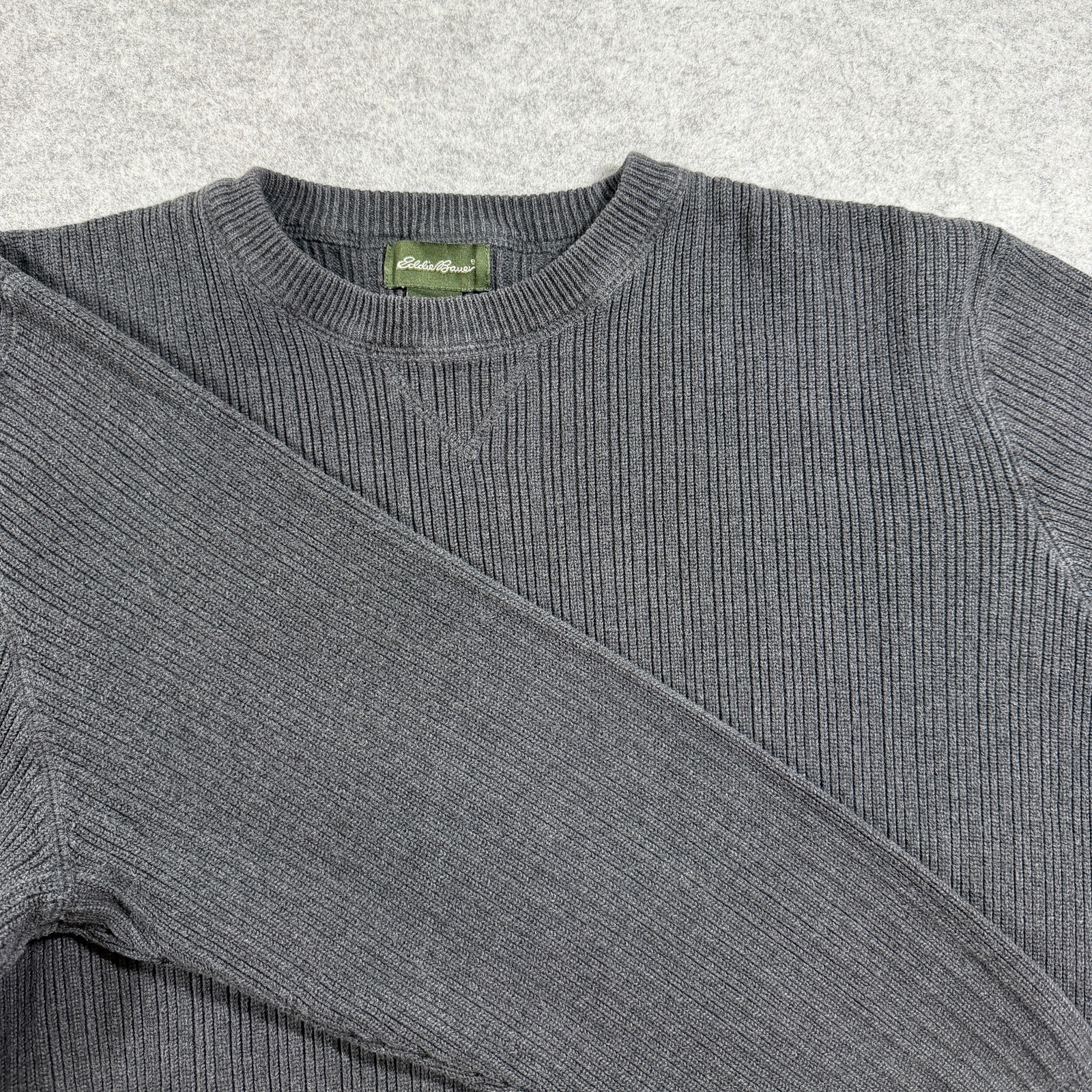 Vintage Eddie Bauer Sweater Mens L Charcoal Gray Crew Neck Cotton Ribb Knit Fall thumbnail 9