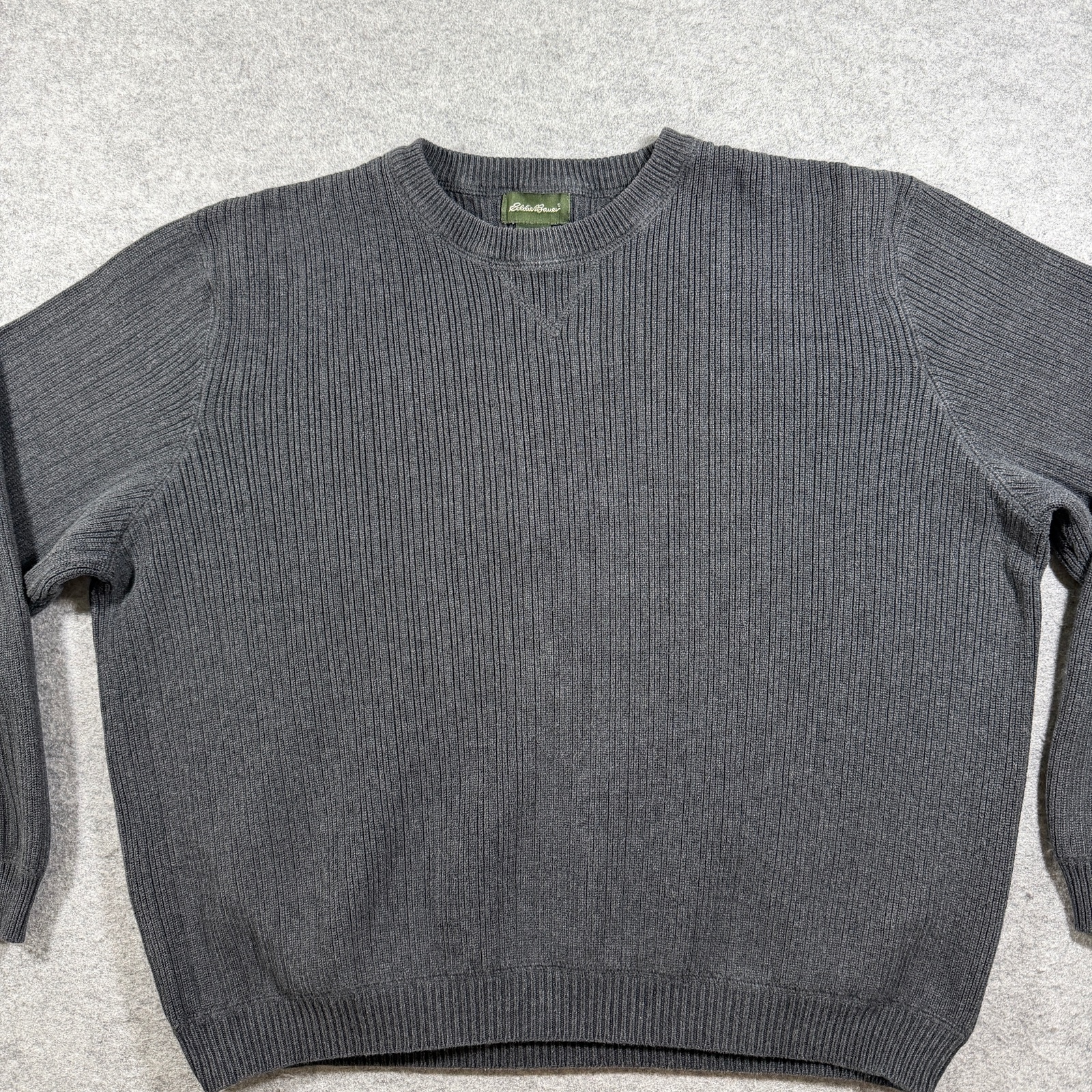 Vintage Eddie Bauer Sweater Mens L Charcoal Gray Crew Neck Cotton Ribb Knit Fall thumbnail 10