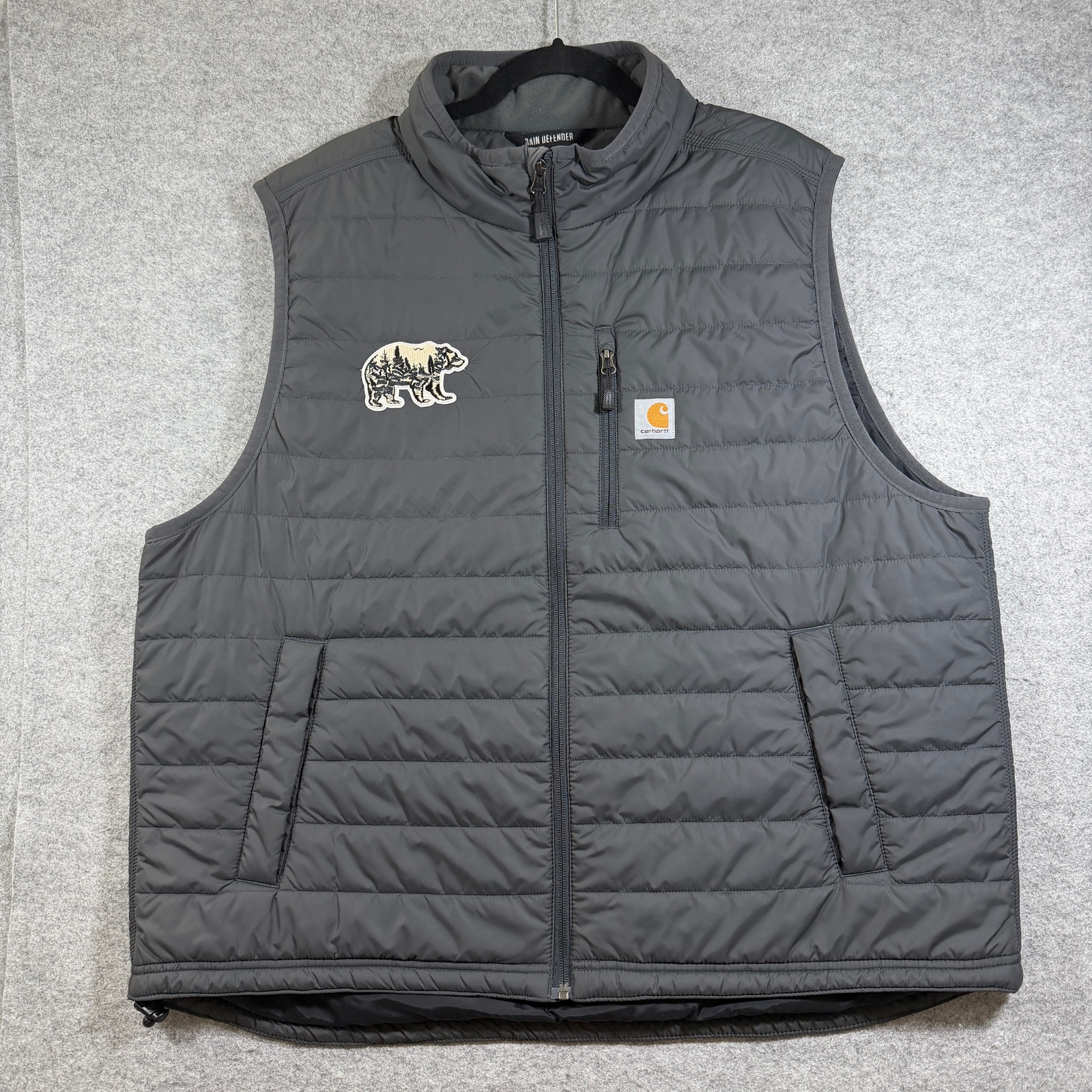 Carhartt Rain Defender Puff Vest Mens 2XL Gray Full Zip Water Resistant Outdoor